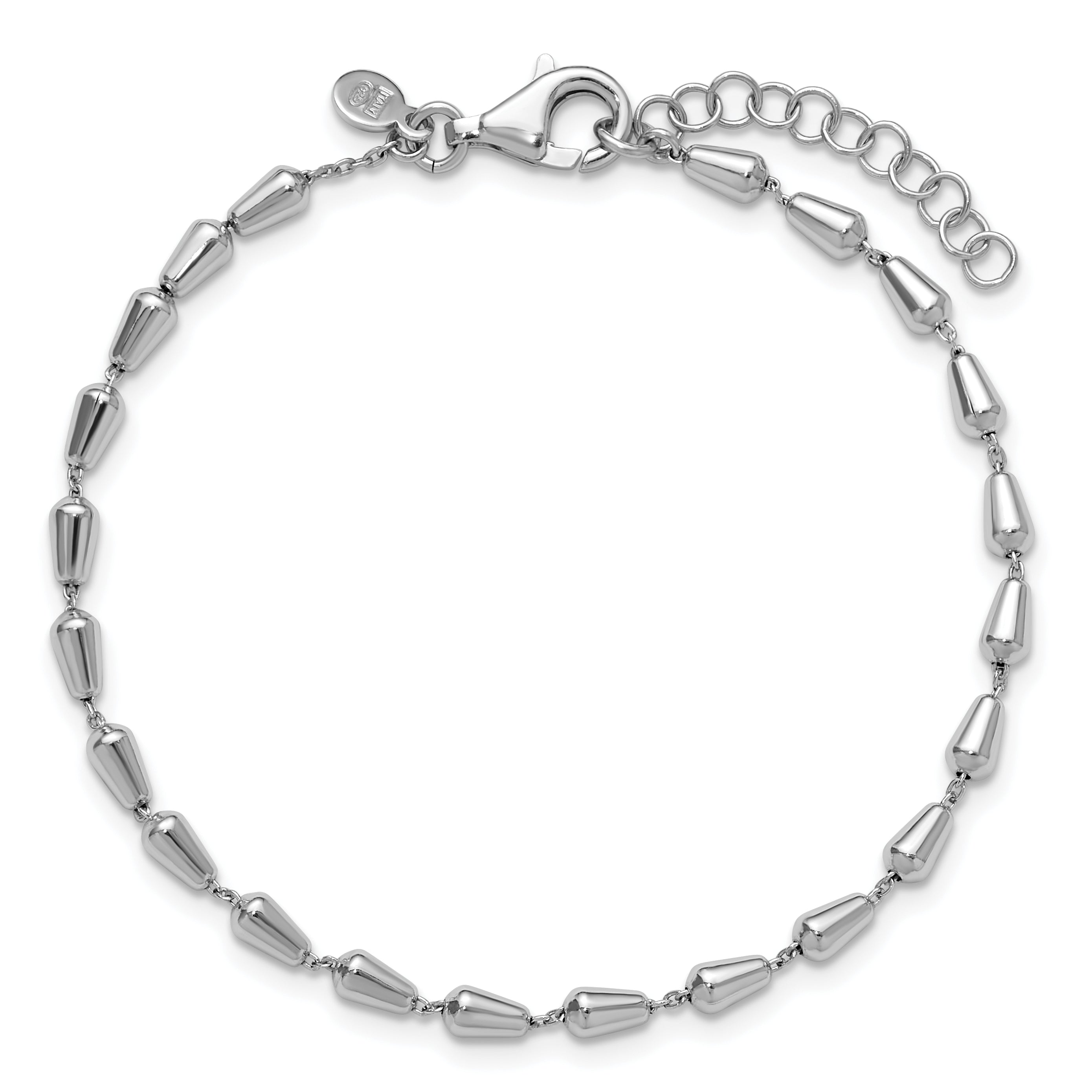 Sterling Silver RH-plated Polished 7in w/ 1in ext. Bracelet