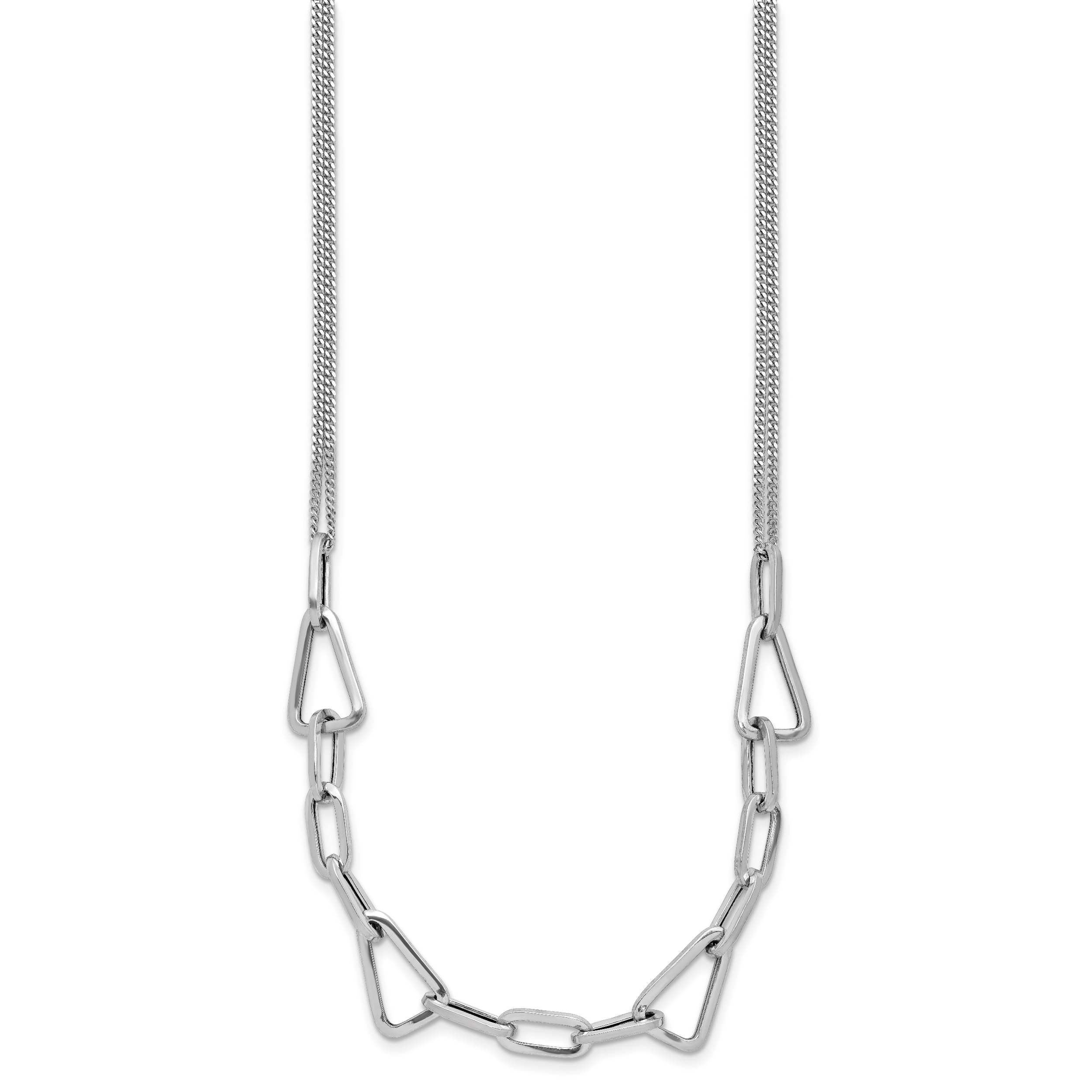 Sterling Silver RH-pl Pol. Geometric 2-strand w/2in ext. Necklace Secondary image