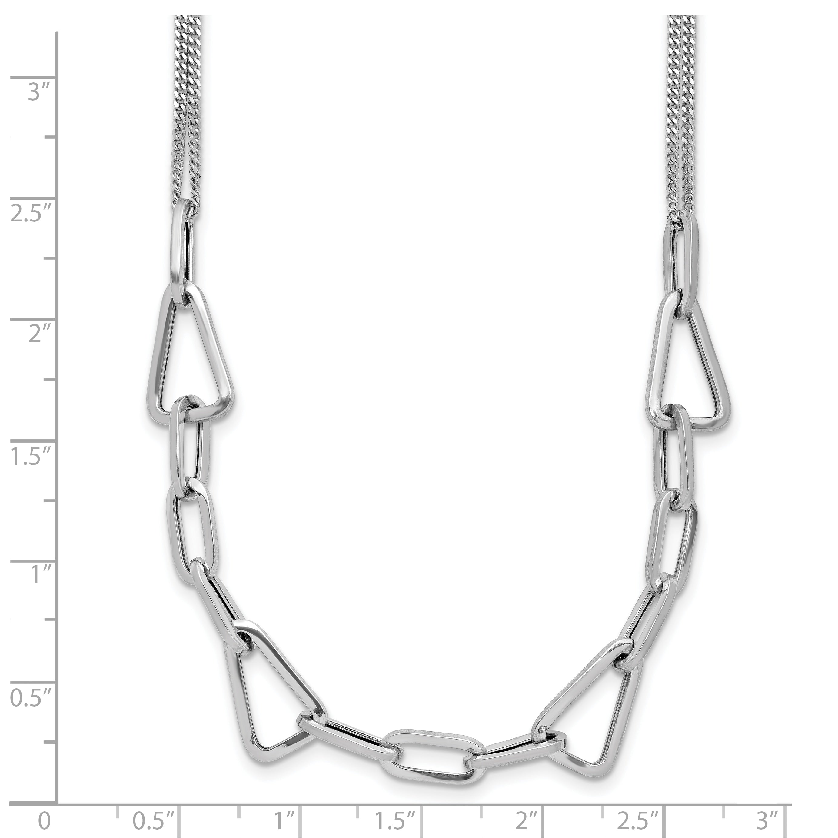 Sterling Silver RH-pl Pol. Geometric 2-strand w/2in ext. Necklace