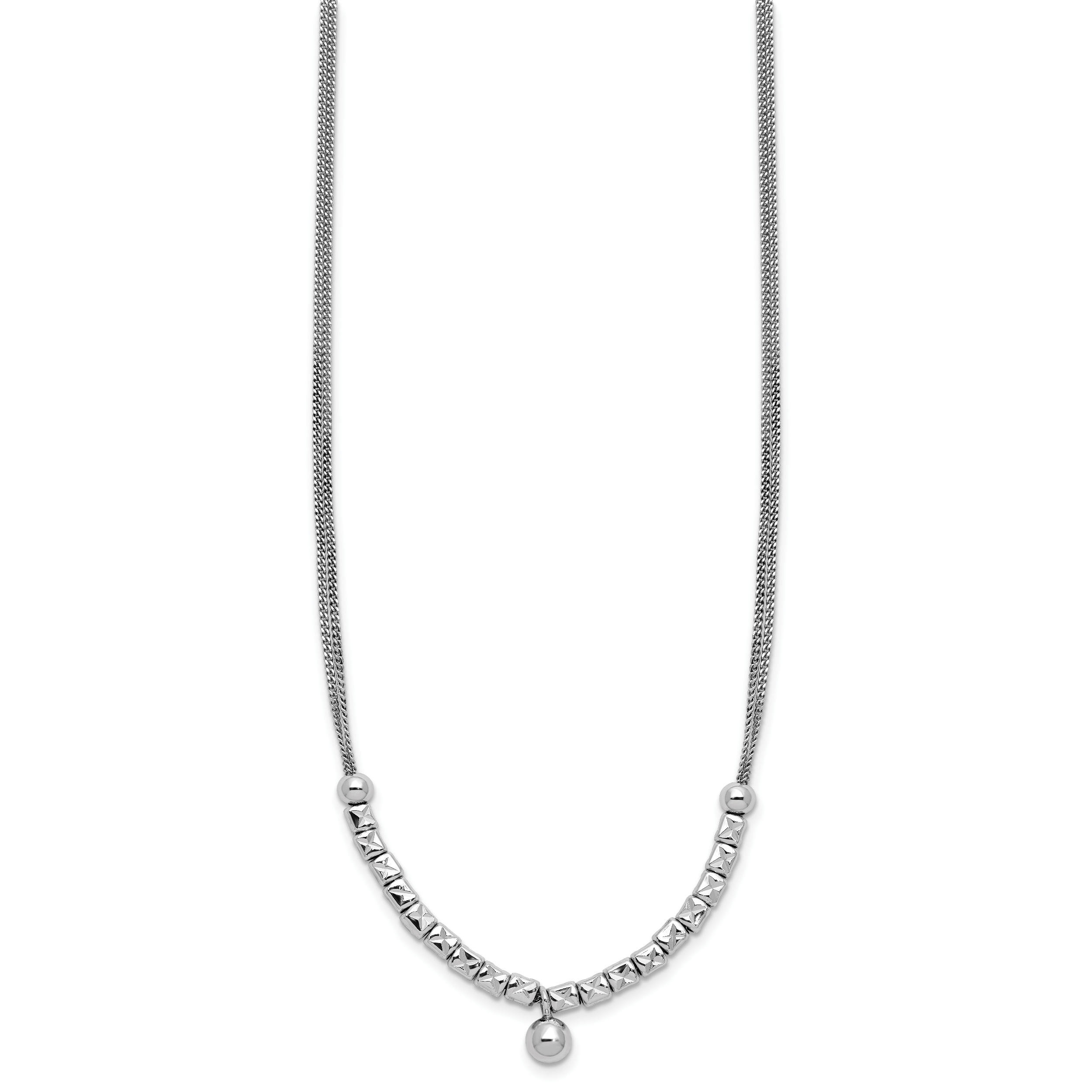 Sterling Silver RH-pl Pol. Fancy 2-strand w/2in ext. Necklace Secondary image
