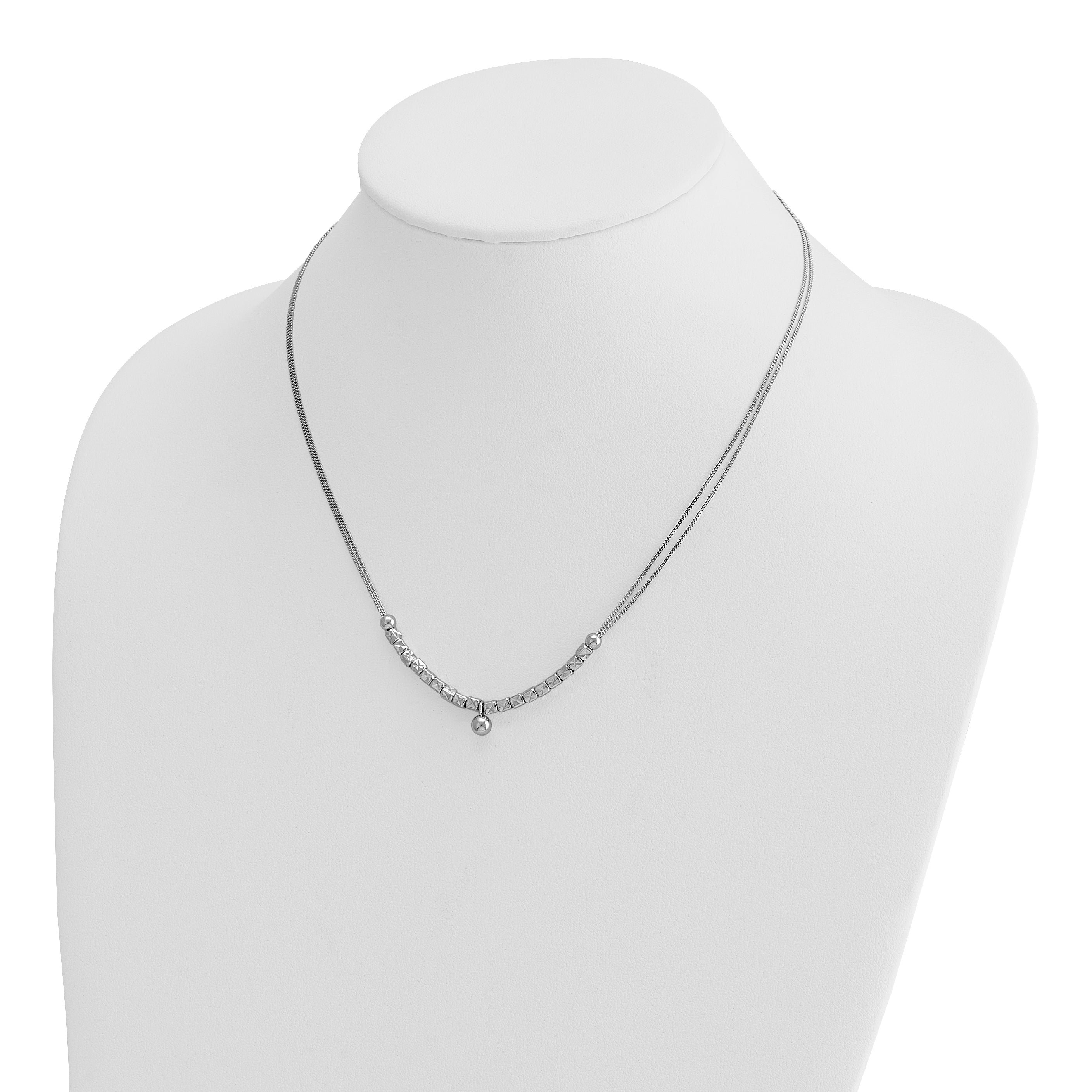 Sterling Silver RH-pl Pol. Fancy 2-strand w/2in ext. Necklace