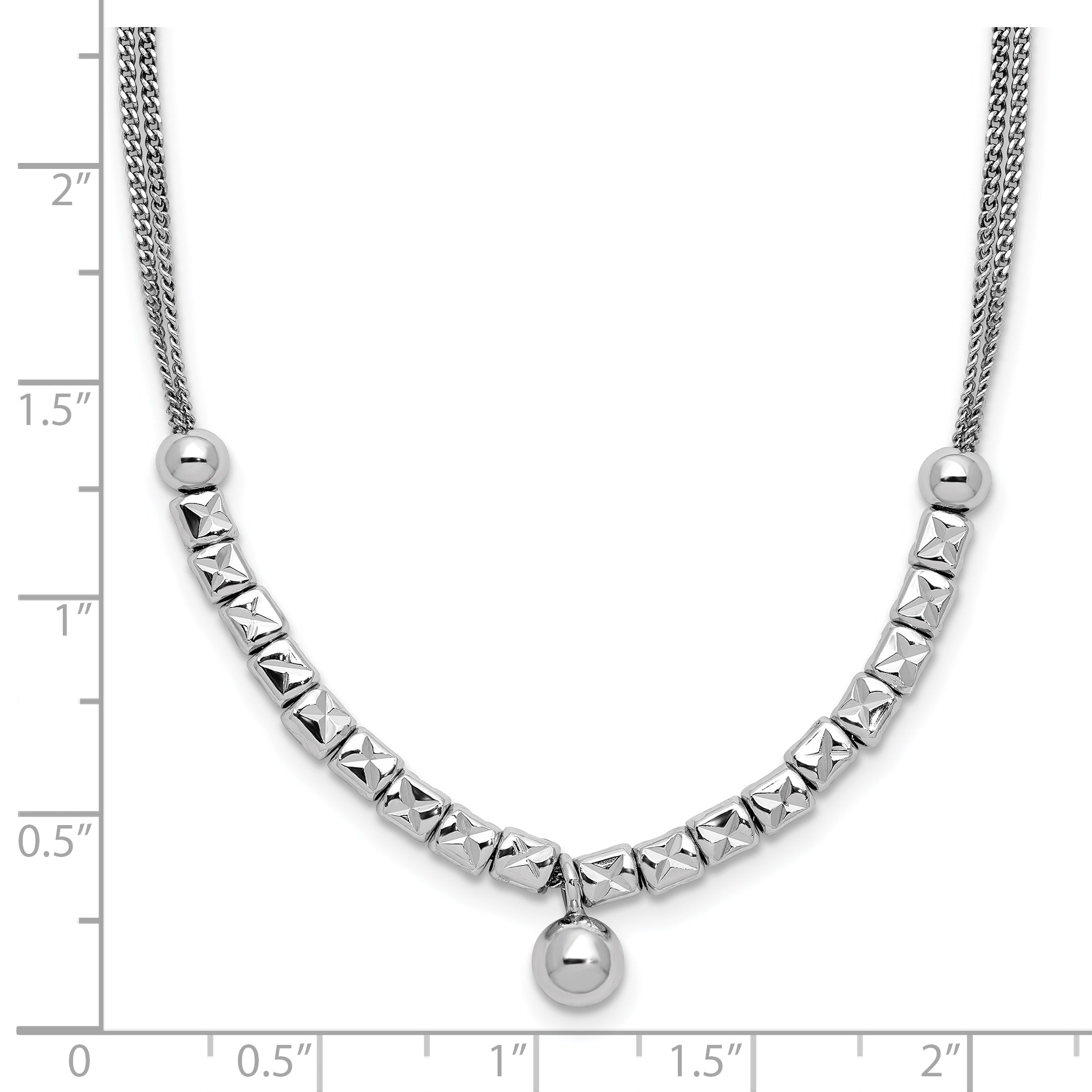 Sterling Silver RH-pl Pol. Fancy 2-strand w/2in ext. Necklace