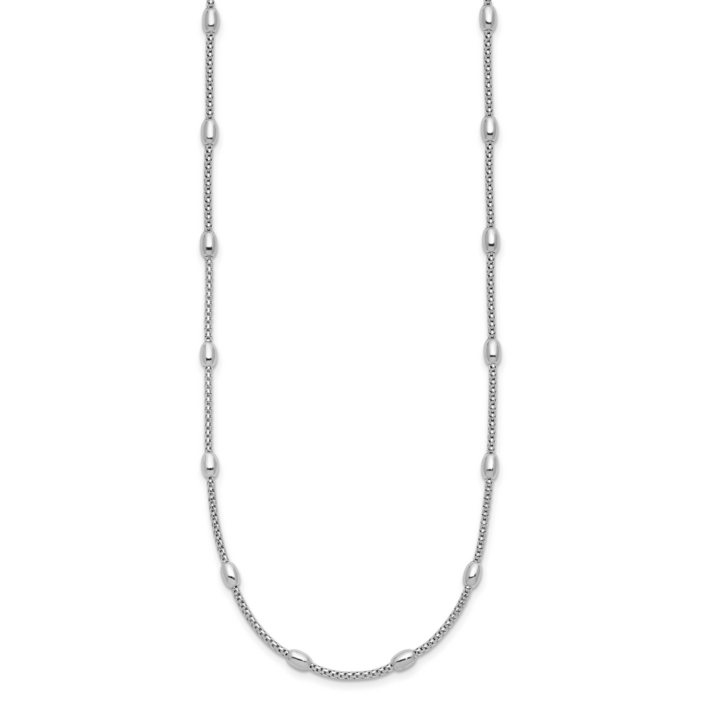 Sterling Silver RH-plated Fancy Bead  w/2in ext. Necklace