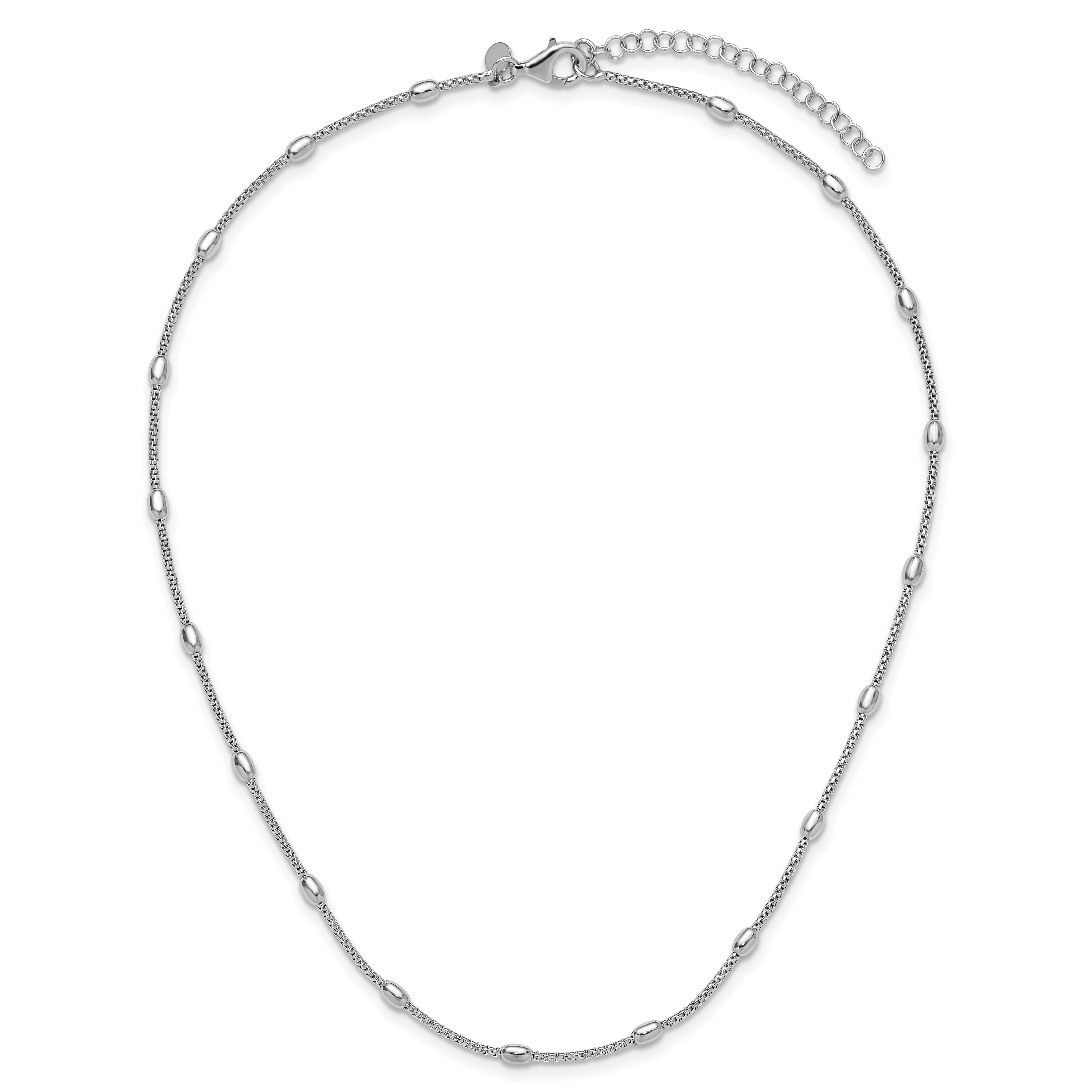 Sterling Silver RH-plated Fancy Bead  w/2in ext. Necklace