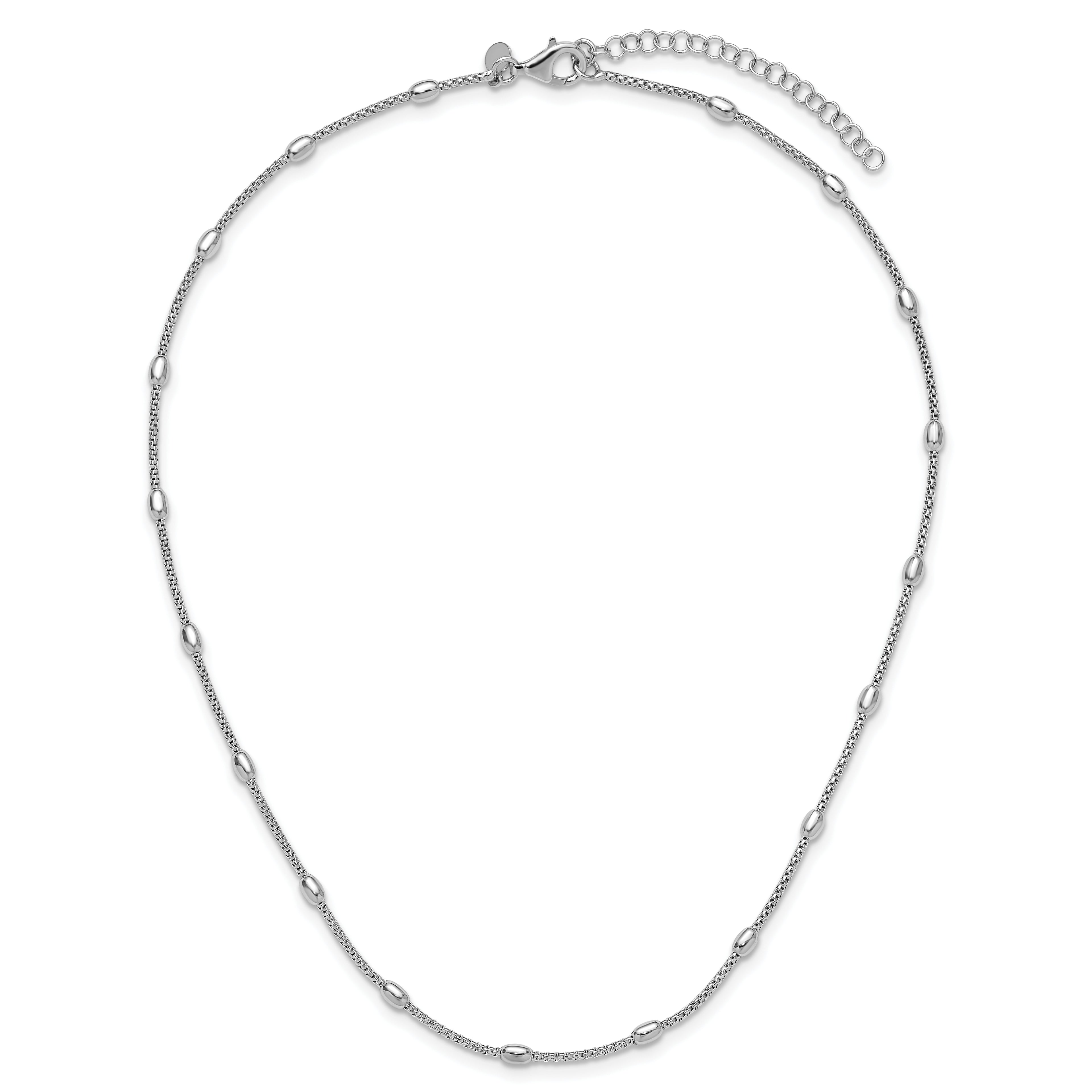 Sterling Silver RH-plated Fancy Bead  w/2in ext. Necklace