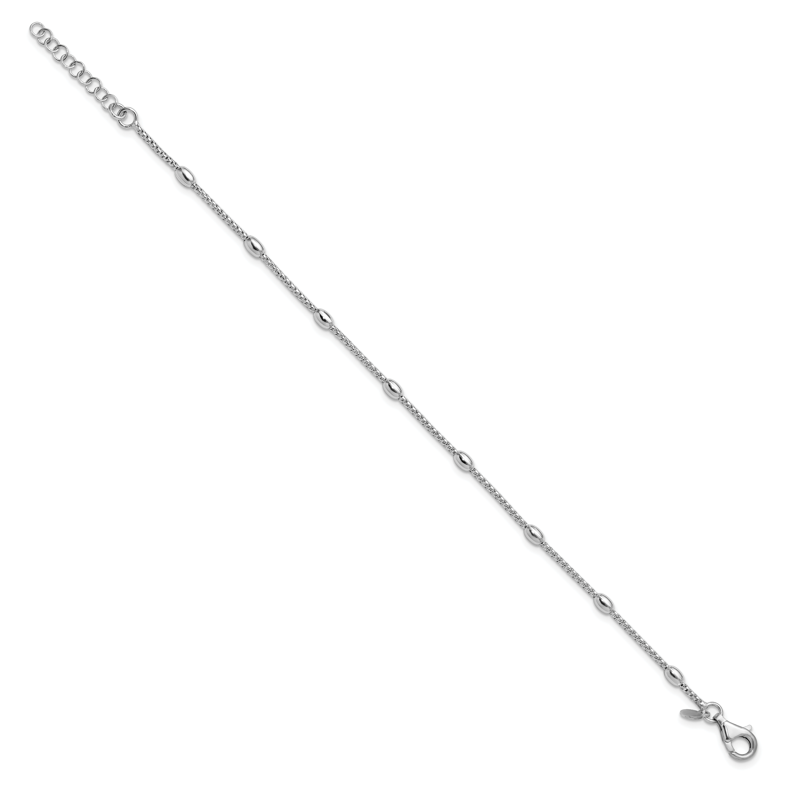 Sterling Silver RH-plated Fancy Bead  w/1in ext. Bracelet Secondary image