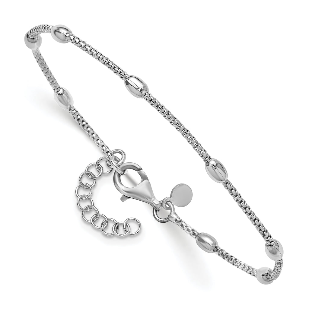 Sterling Silver RH-plated Fancy Bead  w/1in ext. Bracelet