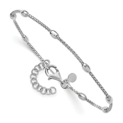 Sterling Silver RH-plated Fancy Bead  w/1in ext. Bracelet
