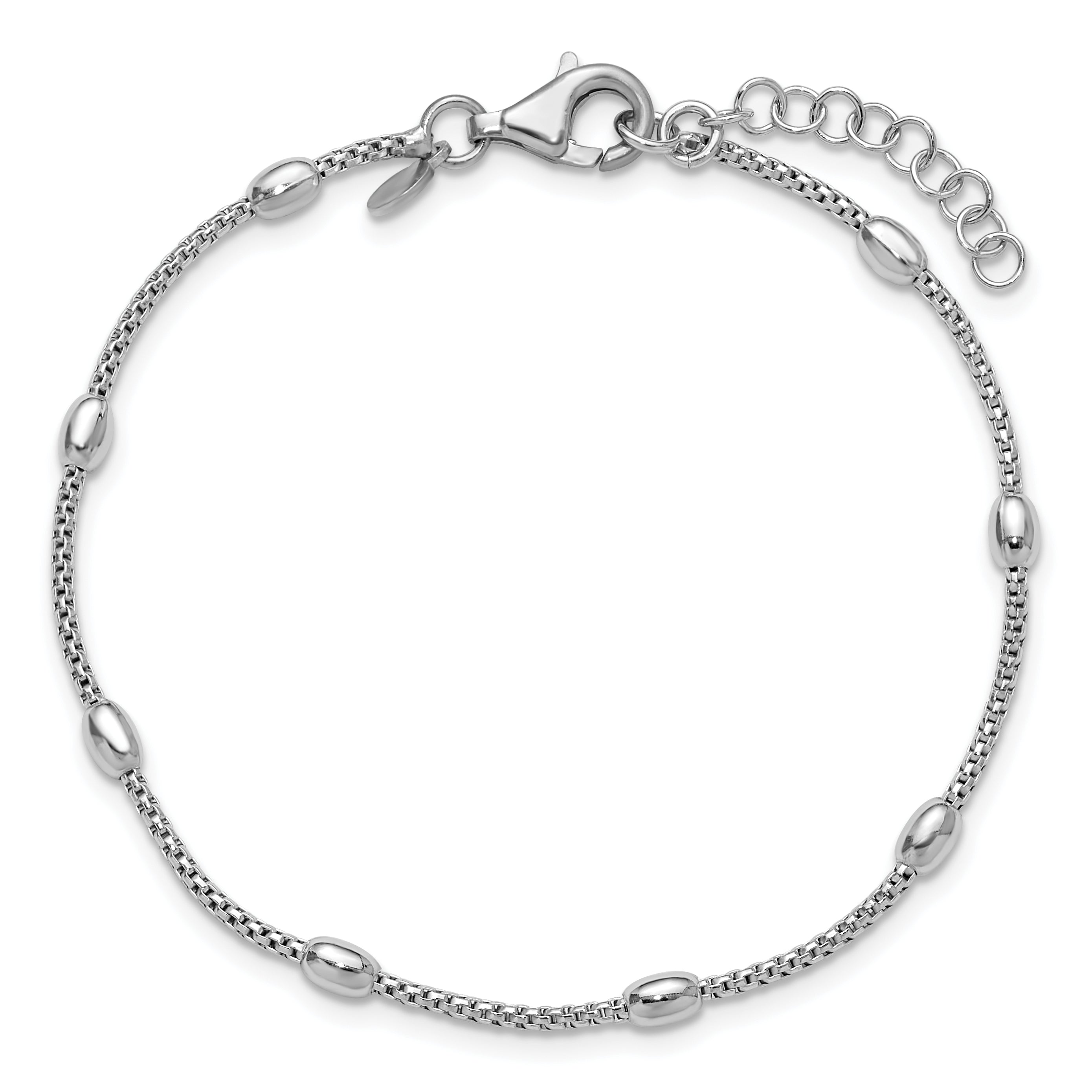 Sterling Silver RH-plated Fancy Bead  w/1in ext. Bracelet