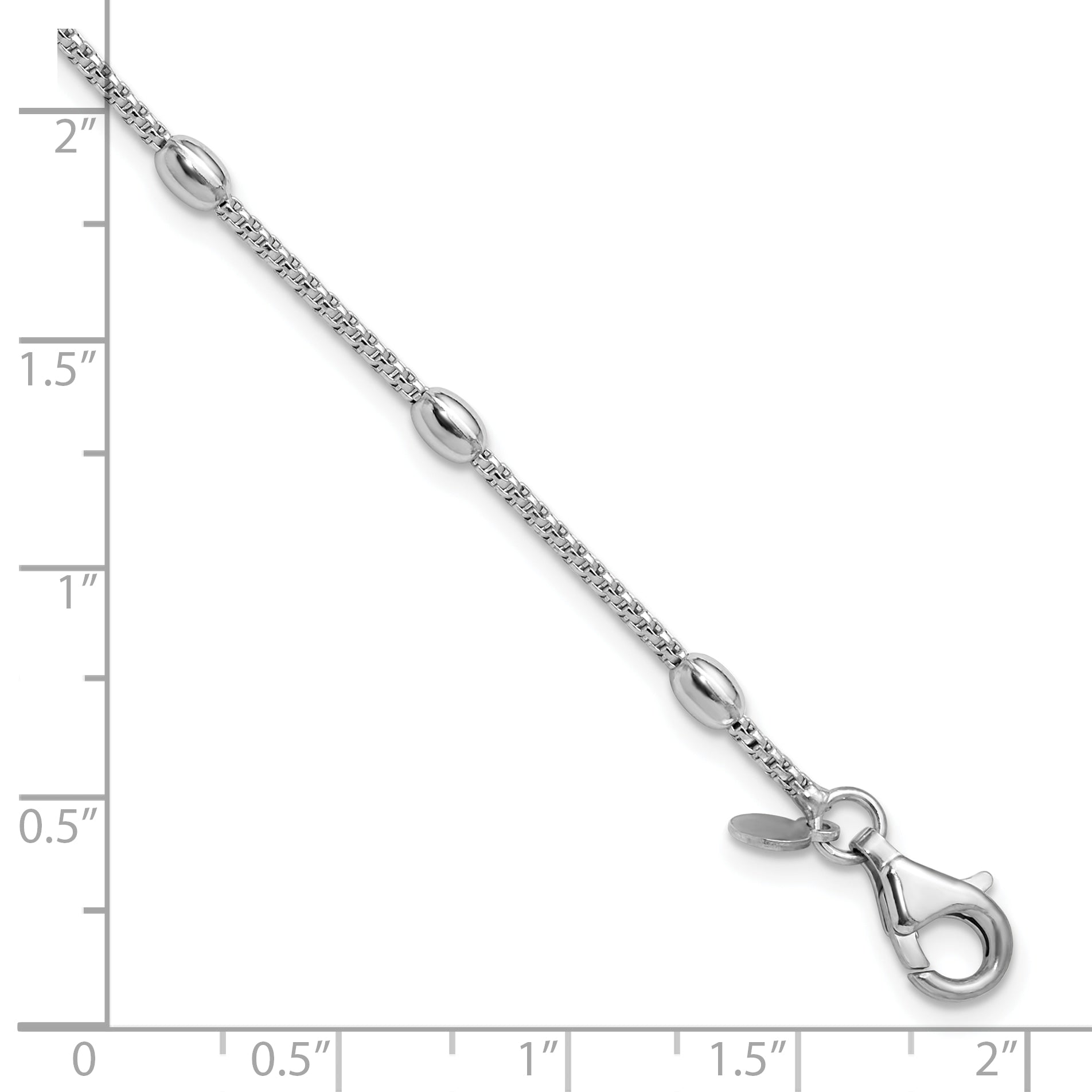 Sterling Silver RH-plated Fancy Bead  w/1in ext. Bracelet