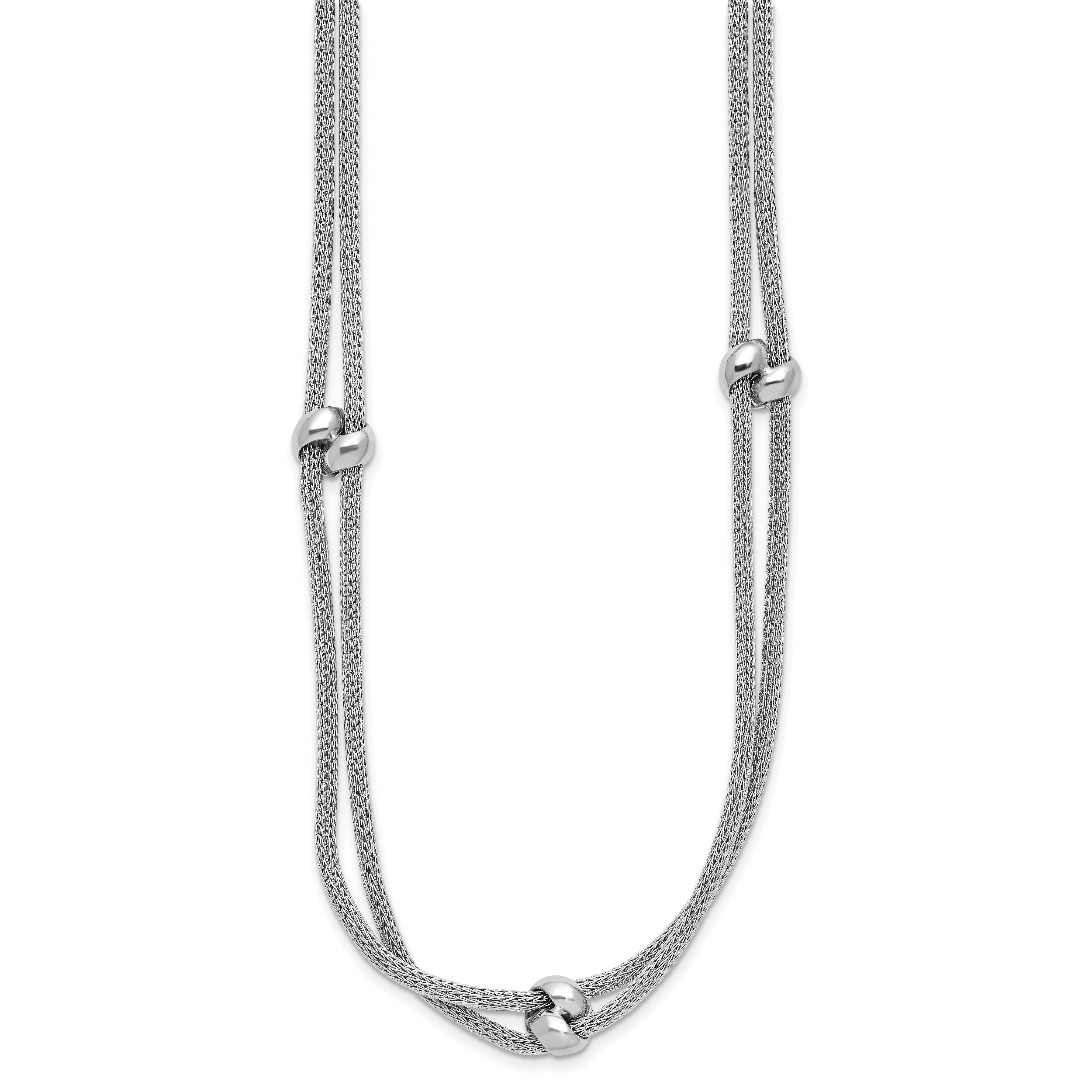 SS RH-plated Polished 2-strand Bead w/2.25in ext. Necklace