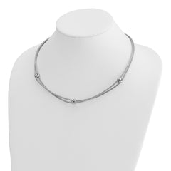 SS RH-plated Polished 2-strand Bead w/2.25in ext. Necklace
