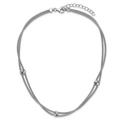 SS RH-plated Polished 2-strand Bead w/2.25in ext. Necklace