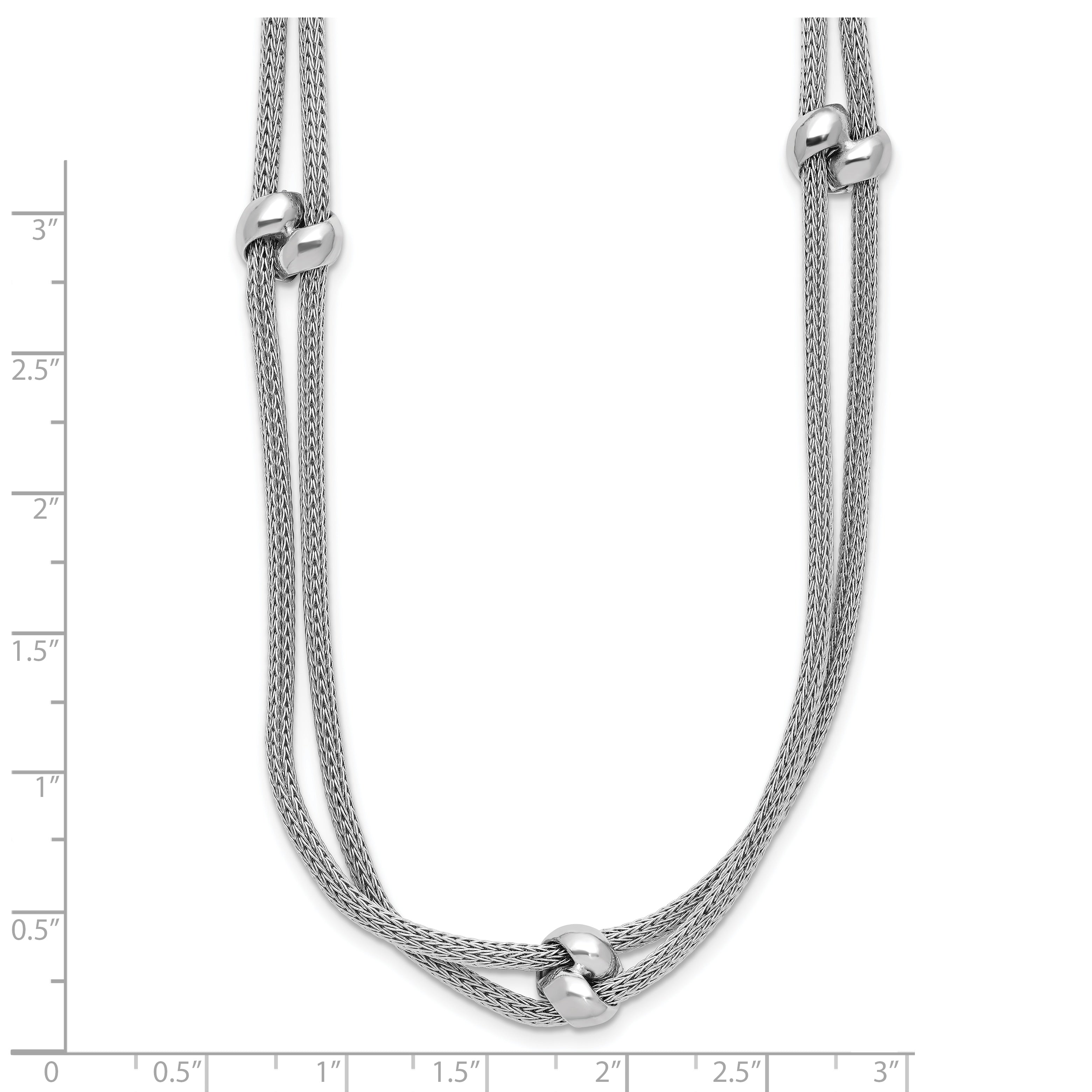 SS RH-plated Polished 2-strand Bead w/2.25in ext. Necklace