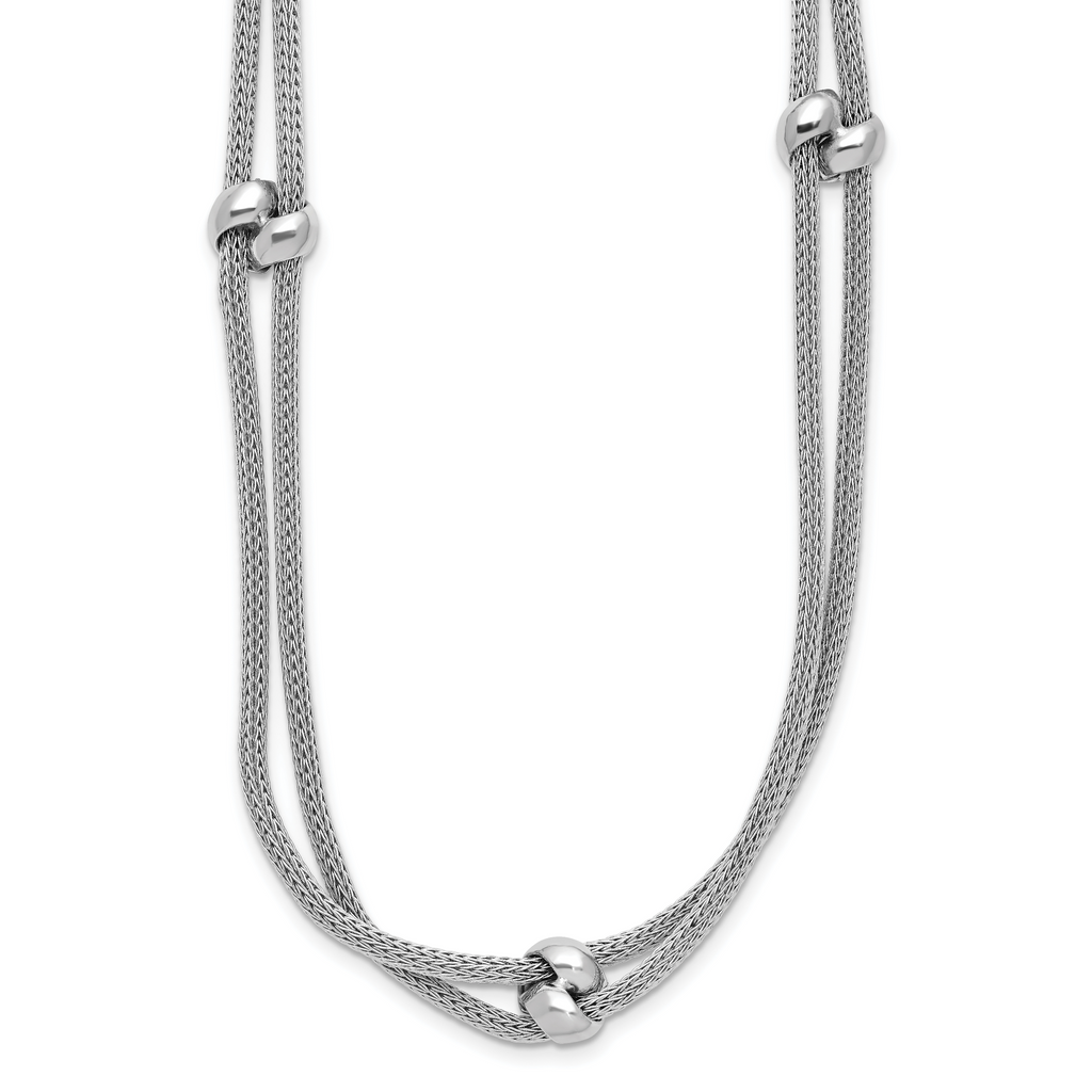 SS RH-plated Polished 2-strand Bead w/2.25in ext. Necklace