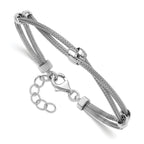 SS RH-plated Polished 2-strand Bead w/1in ext. Bracelet