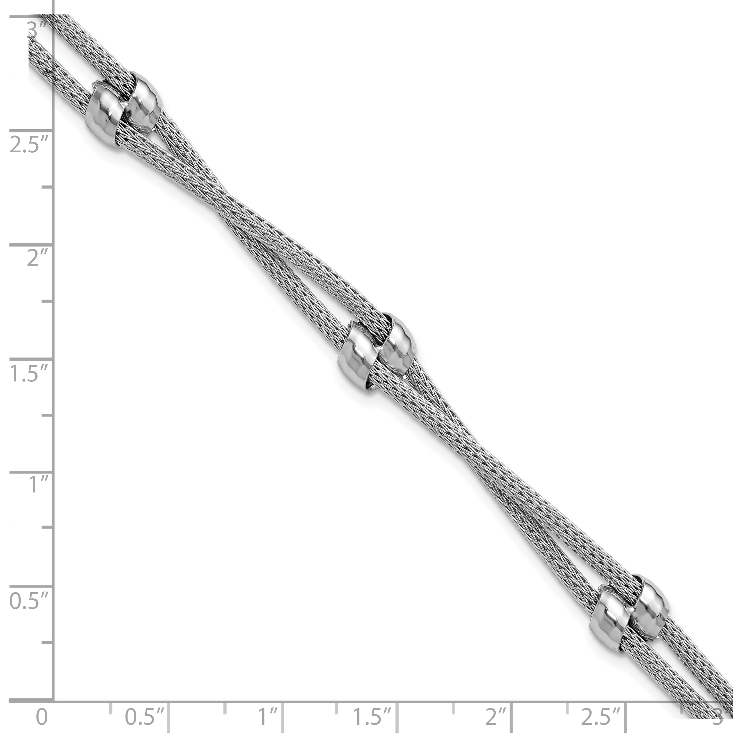 SS RH-plated Polished 2-strand Bead w/1in ext. Bracelet