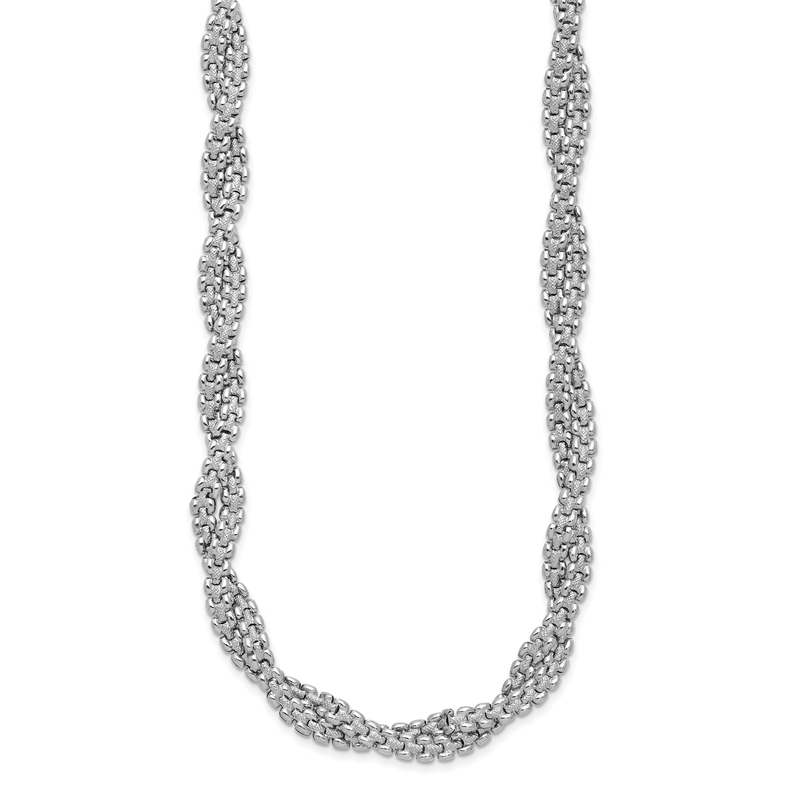 SS RH-plated Polish/Texture Braided w/ 2in ext. Necklace
