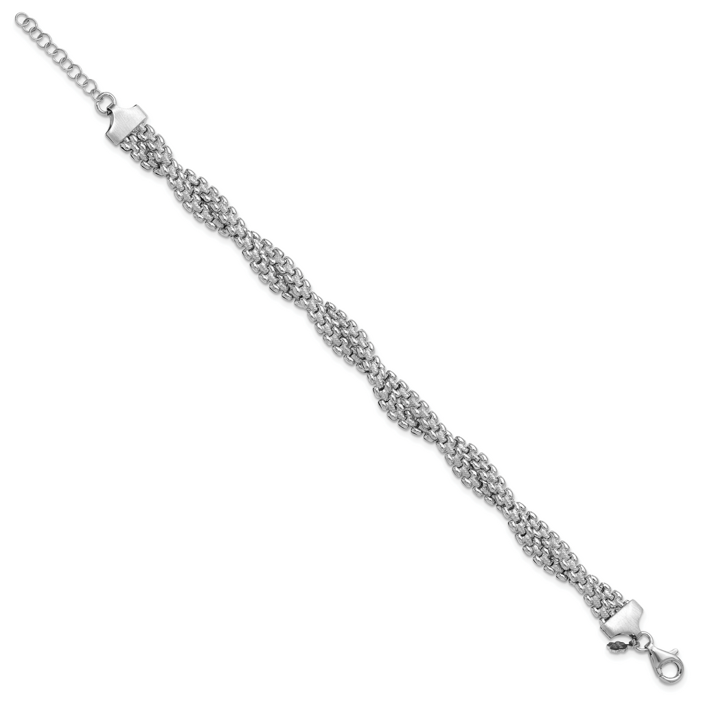 SS RH-plated Polish/Texture Braided w/ 1in ext. Bracelet