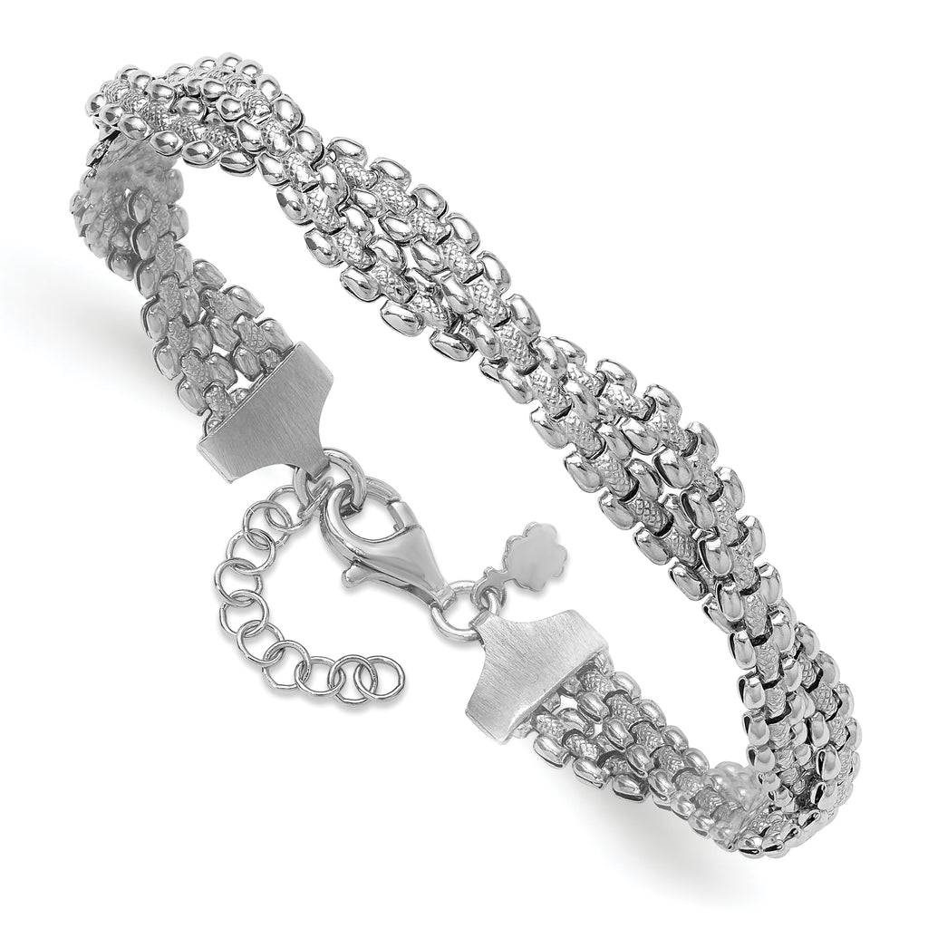 SS RH-plated Polish/Texture Braided w/ 1in ext. Bracelet