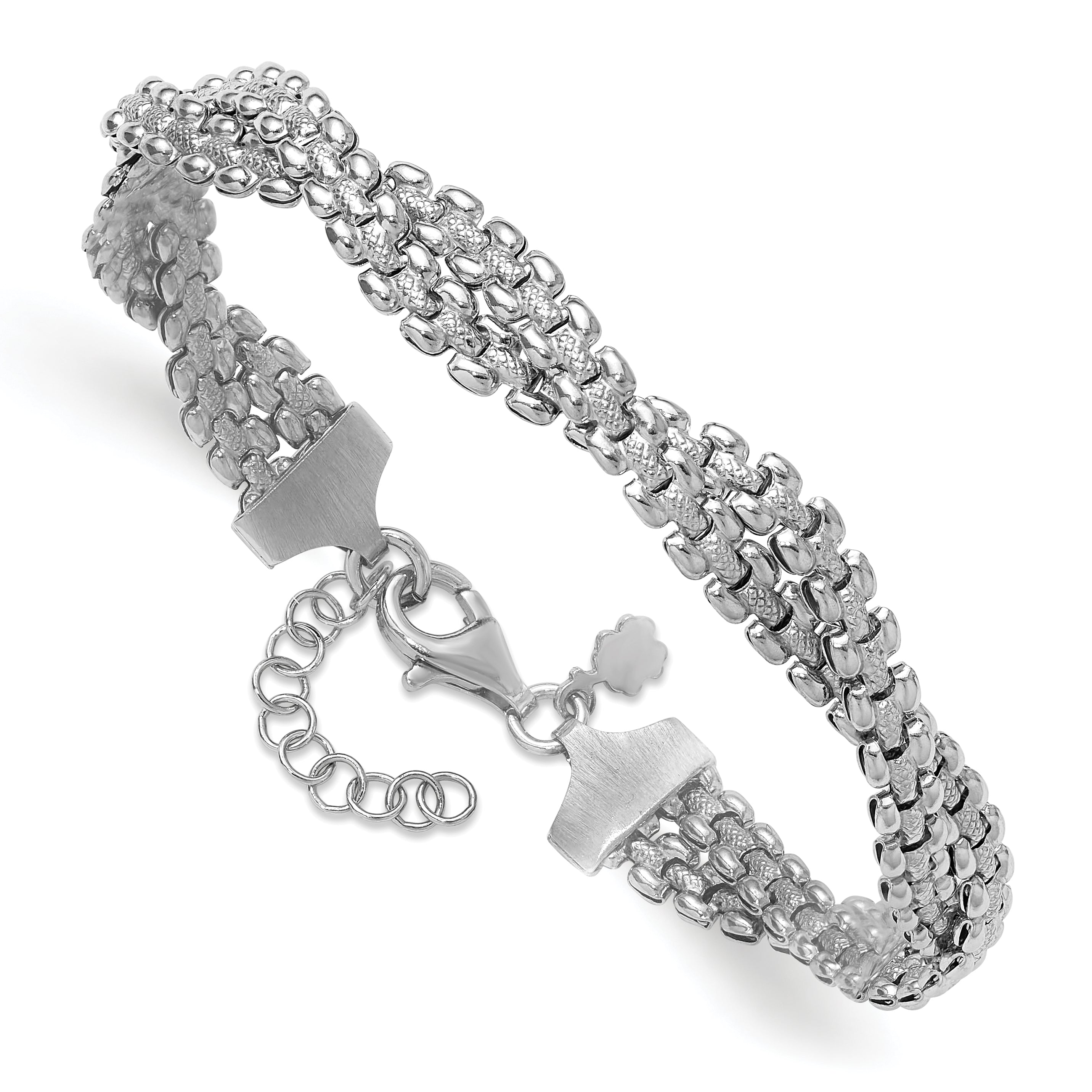 SS RH-plated Polish/Texture Braided w/ 1in ext. Bracelet