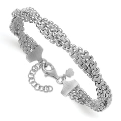SS RH-plated Polish/Texture Braided w/ 1in ext. Bracelet