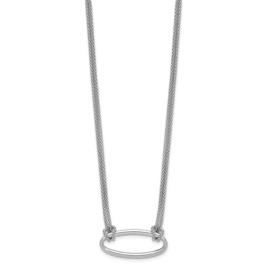 SS RH-plat Polish/Dia-cut Oval 2-Strand w/1.25in ext. Necklace
