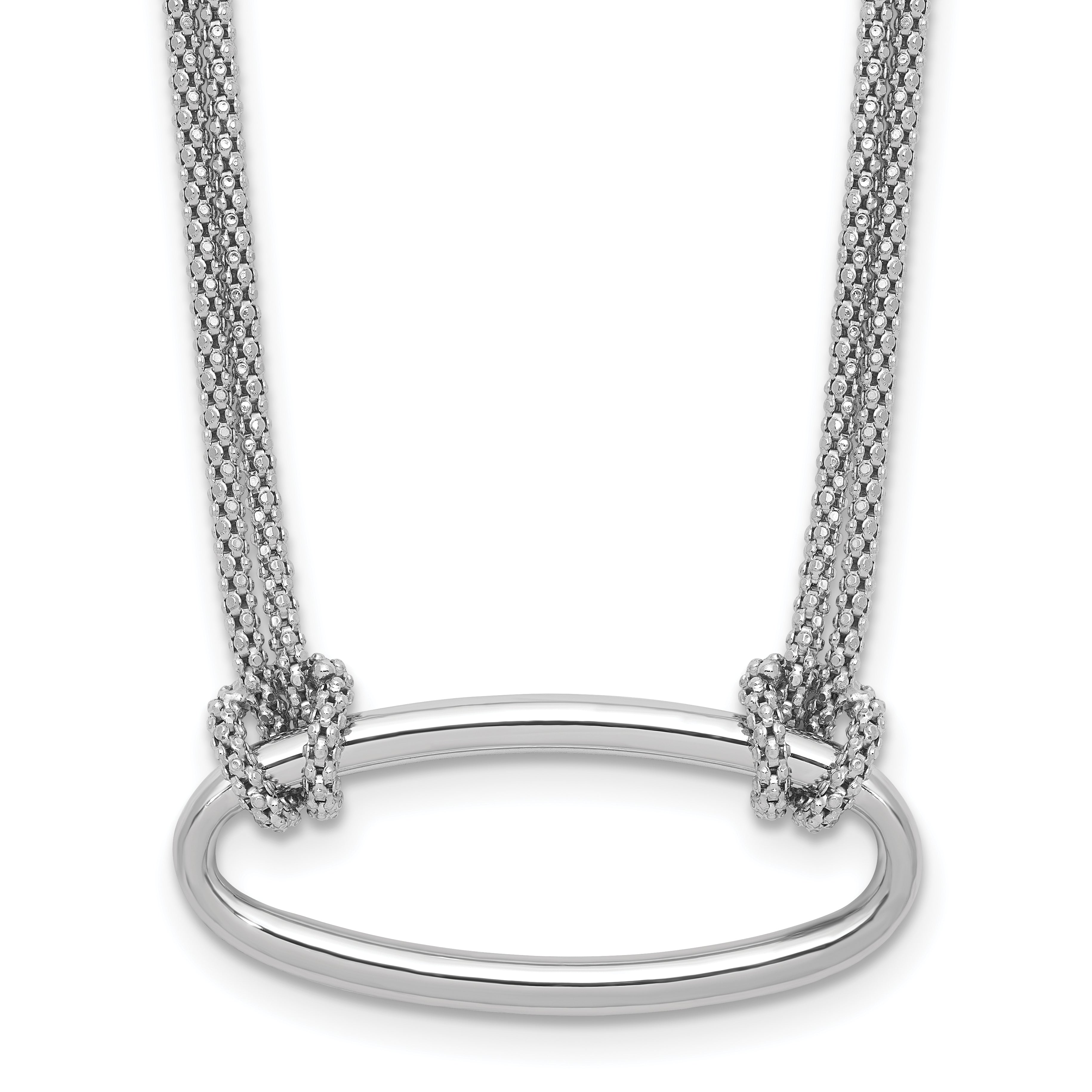 SS RH-plat Polish/Dia-cut Oval 2-Strand w/1.25in ext. Necklace