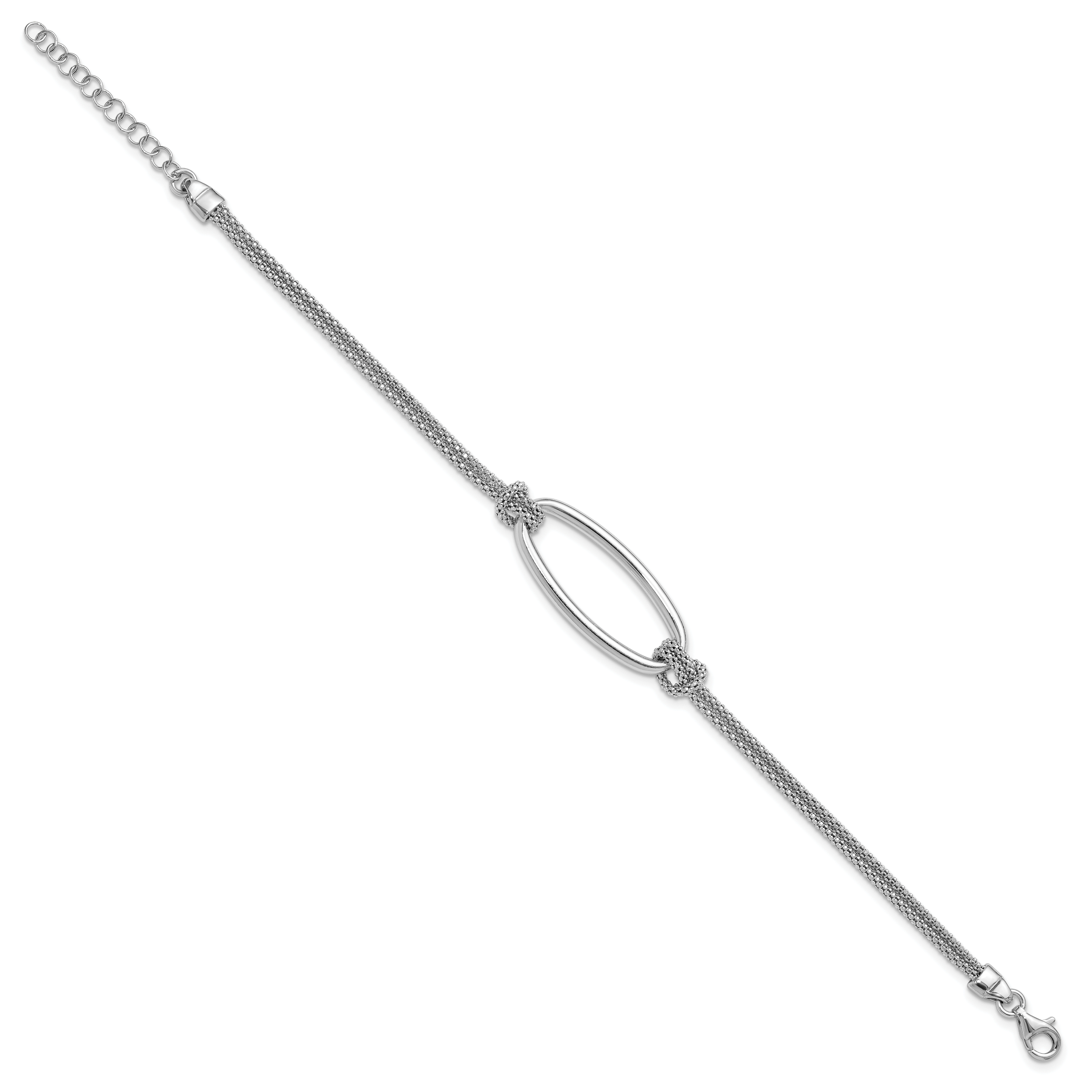 SS RH-plat Polish/Dia-cut Oval 2-Strand w/1.25in ext. Bracelet