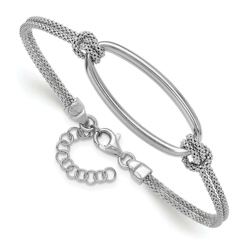 SS RH-plat Polish/Dia-cut Oval 2-Strand w/1.25in ext. Bracelet
