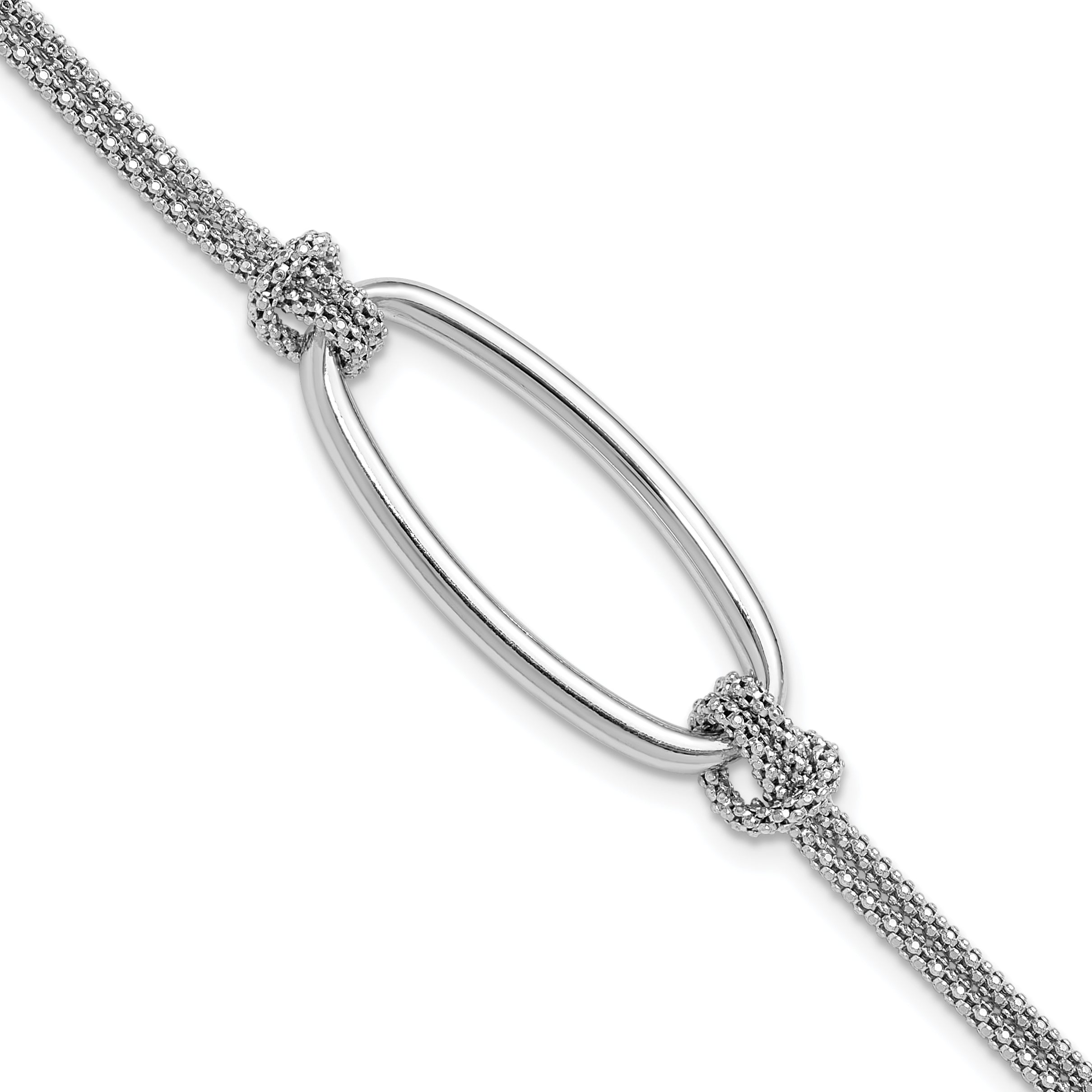 SS RH-plat Polish/Dia-cut Oval 2-Strand w/1.25in ext. Bracelet Main image