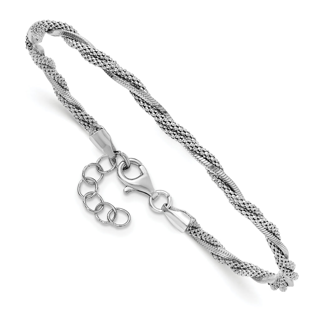 SS RH-plated Polish/Texture Braided w/ .75in ext. Bracelet