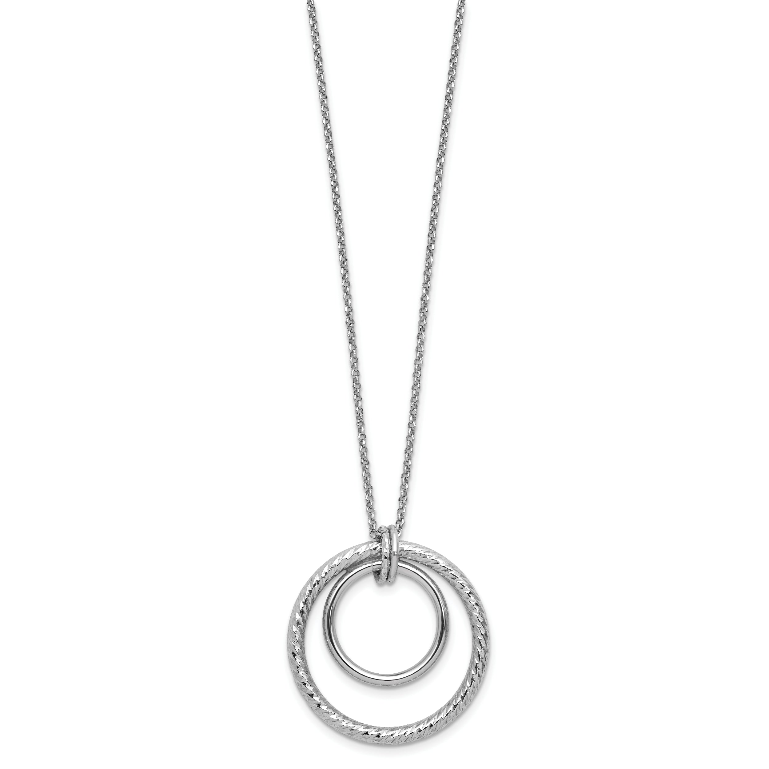 SS RH-plated Polished / Dia-cut Circle w/ 2in ext. Necklace