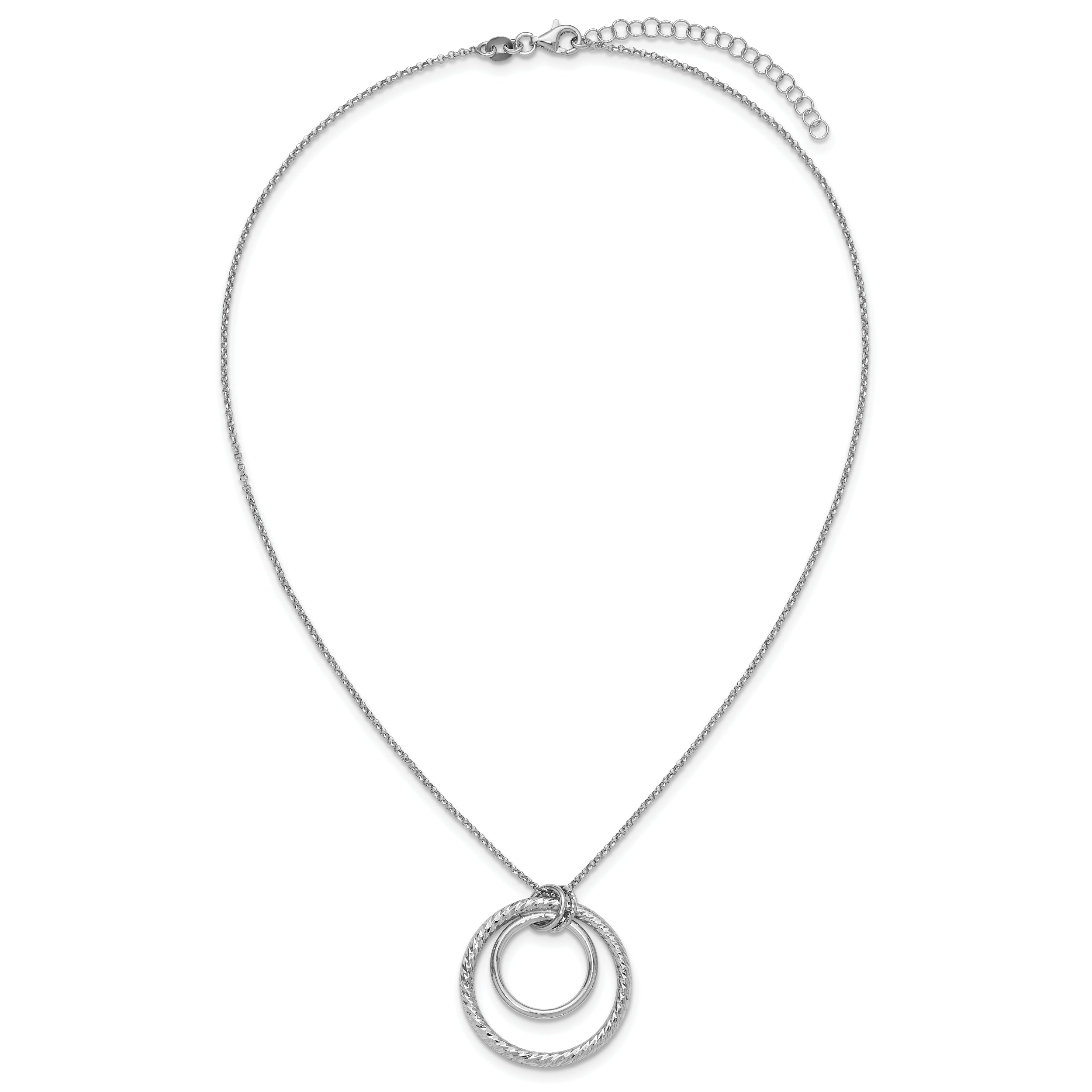 SS RH-plated Polished / Dia-cut Circle w/ 2in ext. Necklace