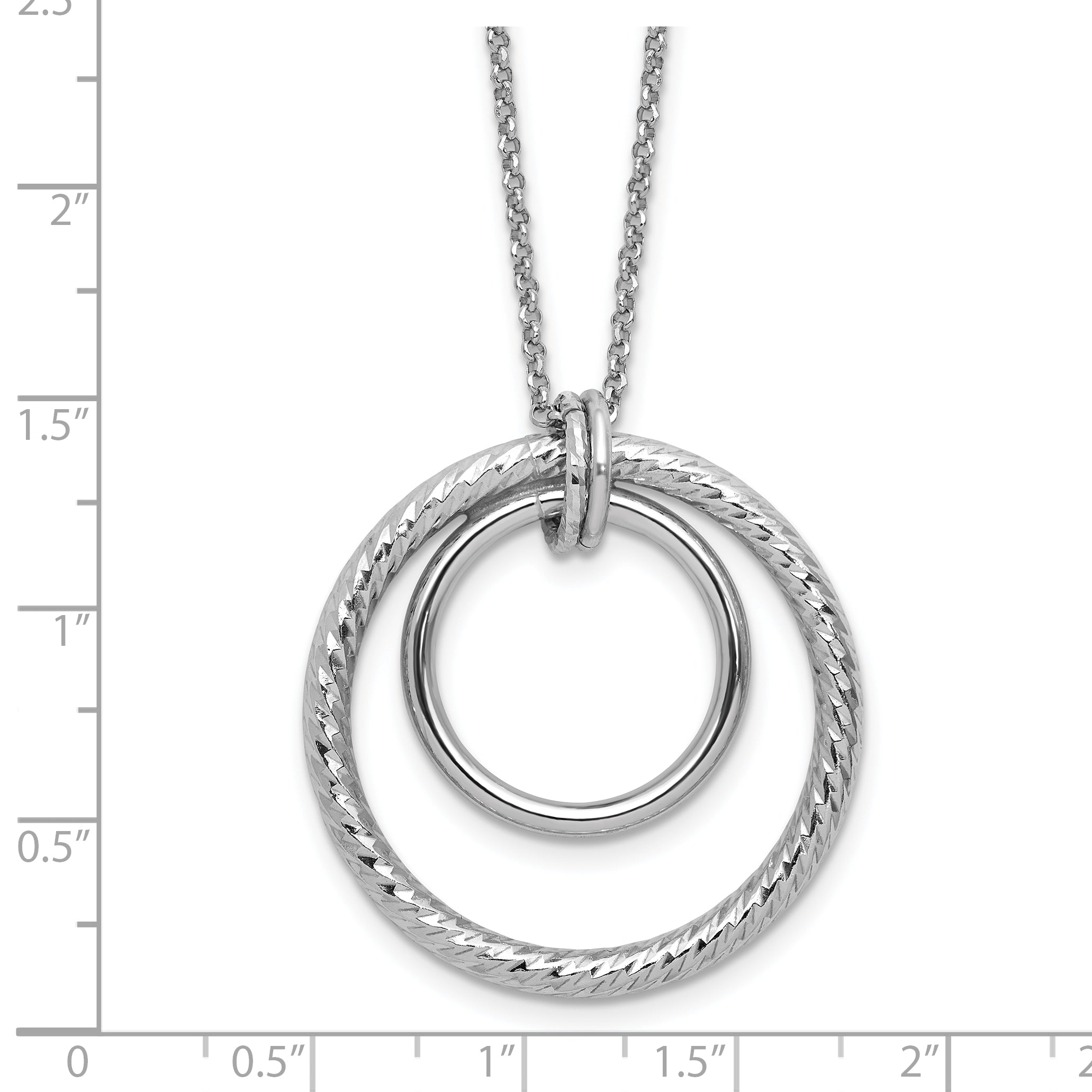 SS RH-plated Polished / Dia-cut Circle w/ 2in ext. Necklace