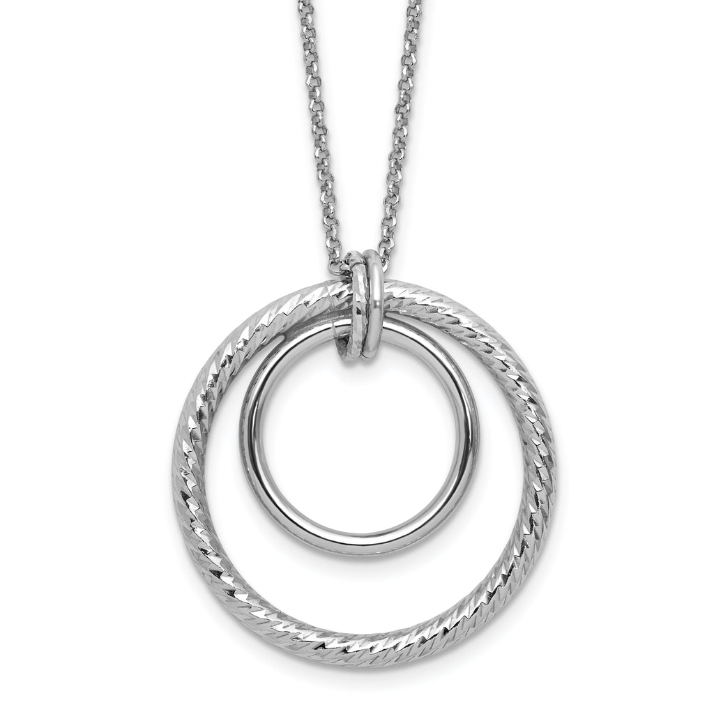 SS RH-plated Polished / Dia-cut Circle w/ 2in ext. Necklace