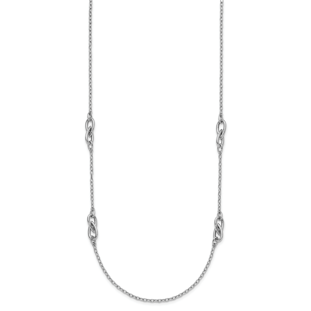 Sterling Silver RH-plate Polish Fancy Link w/2in ext. Necklace