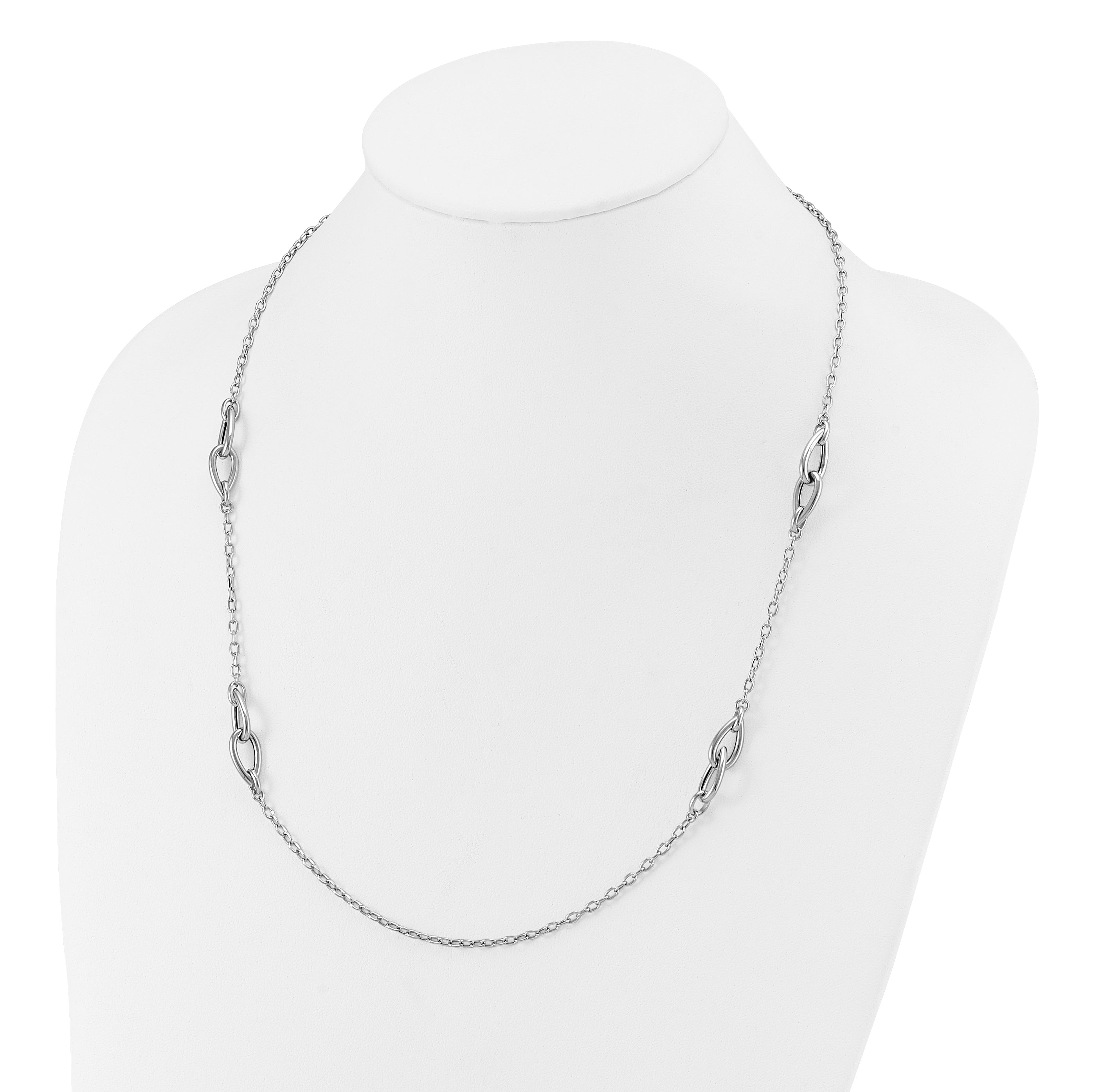 Sterling Silver RH-plate Polish Fancy Link w/2in ext. Necklace