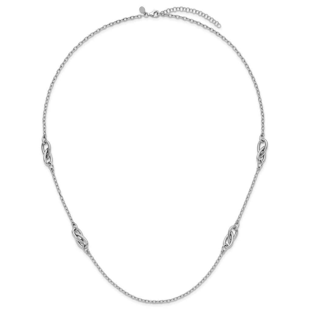 Sterling Silver RH-plate Polish Fancy Link w/2in ext. Necklace