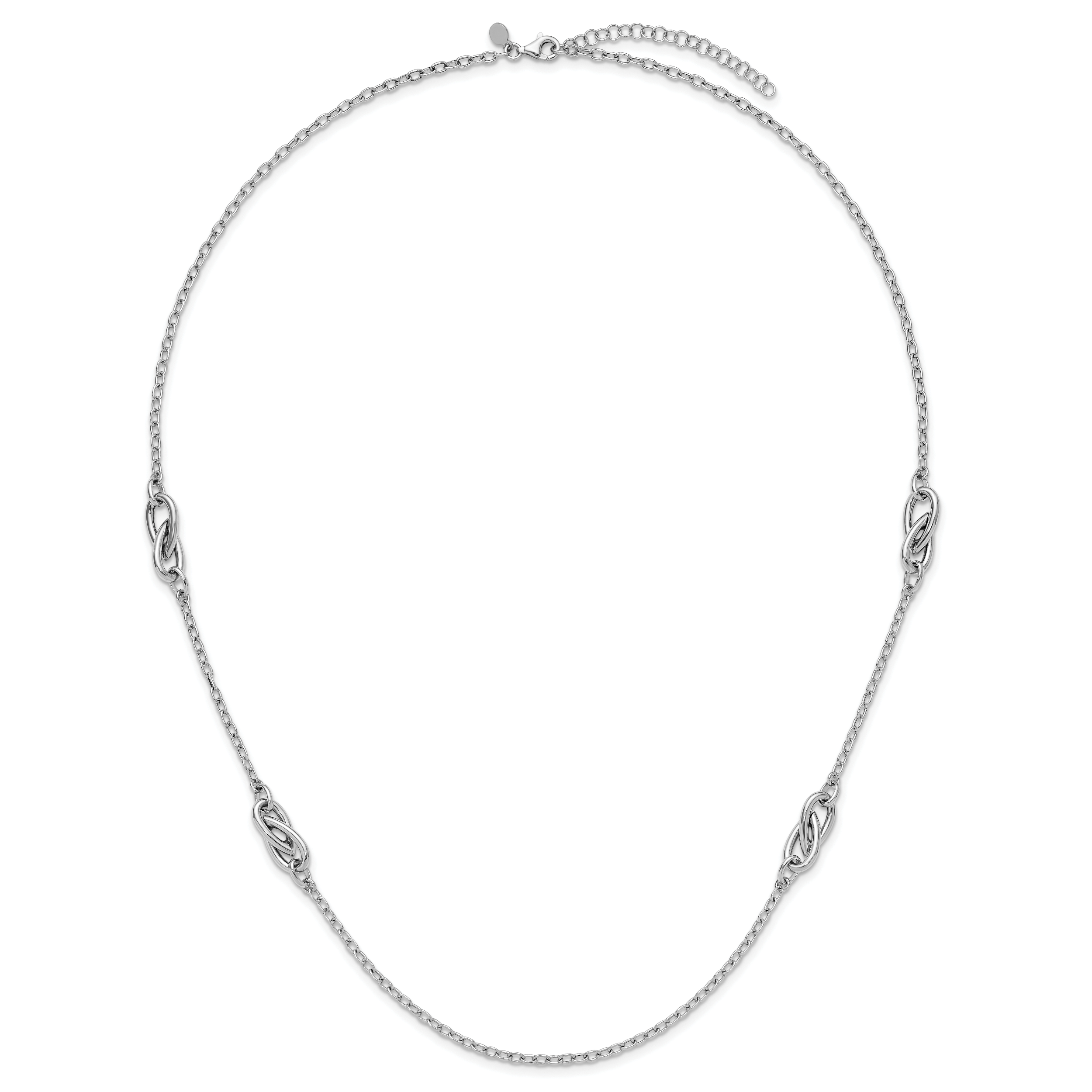 Sterling Silver RH-plate Polish Fancy Link w/2in ext. Necklace