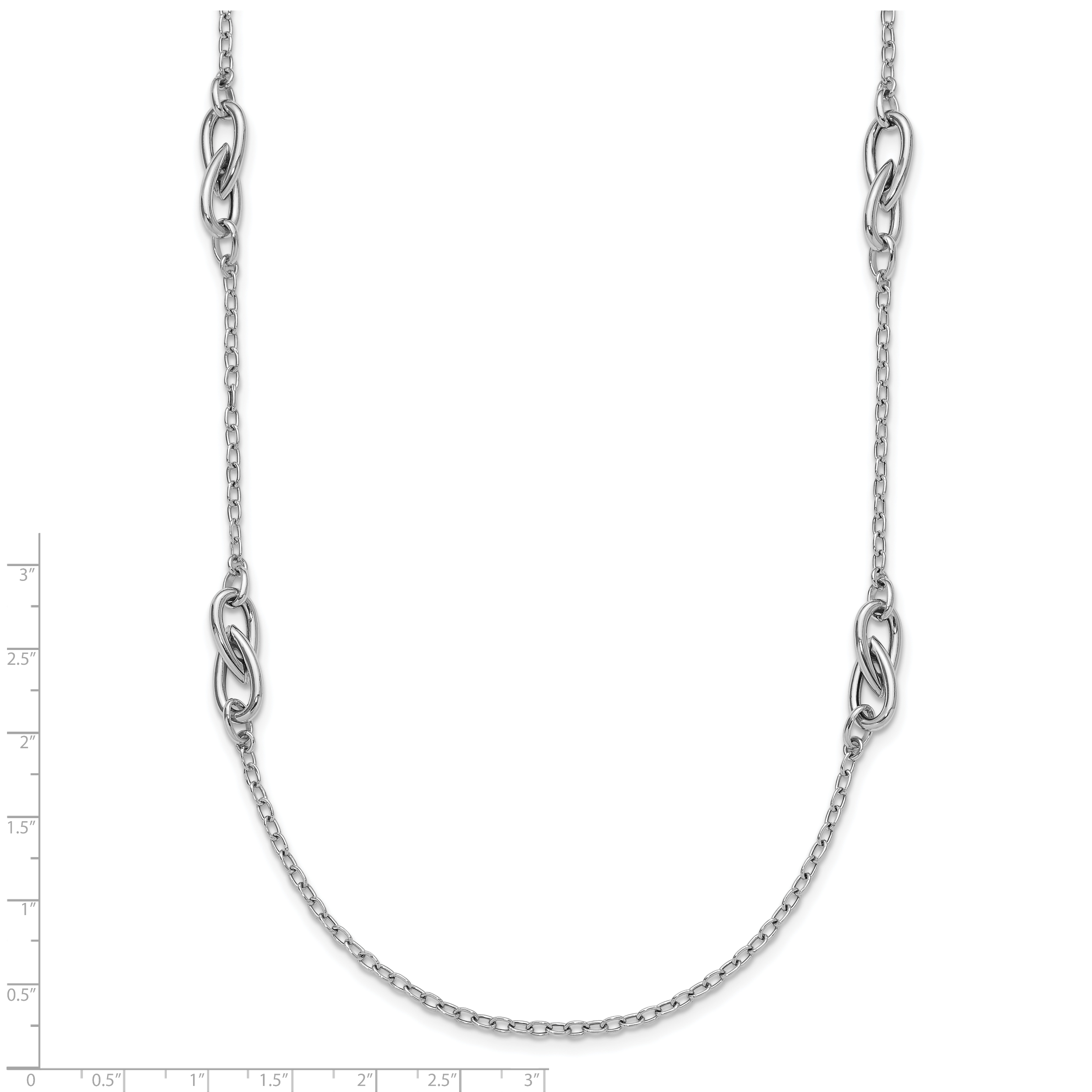 Sterling Silver RH-plate Polish Fancy Link w/2in ext. Necklace