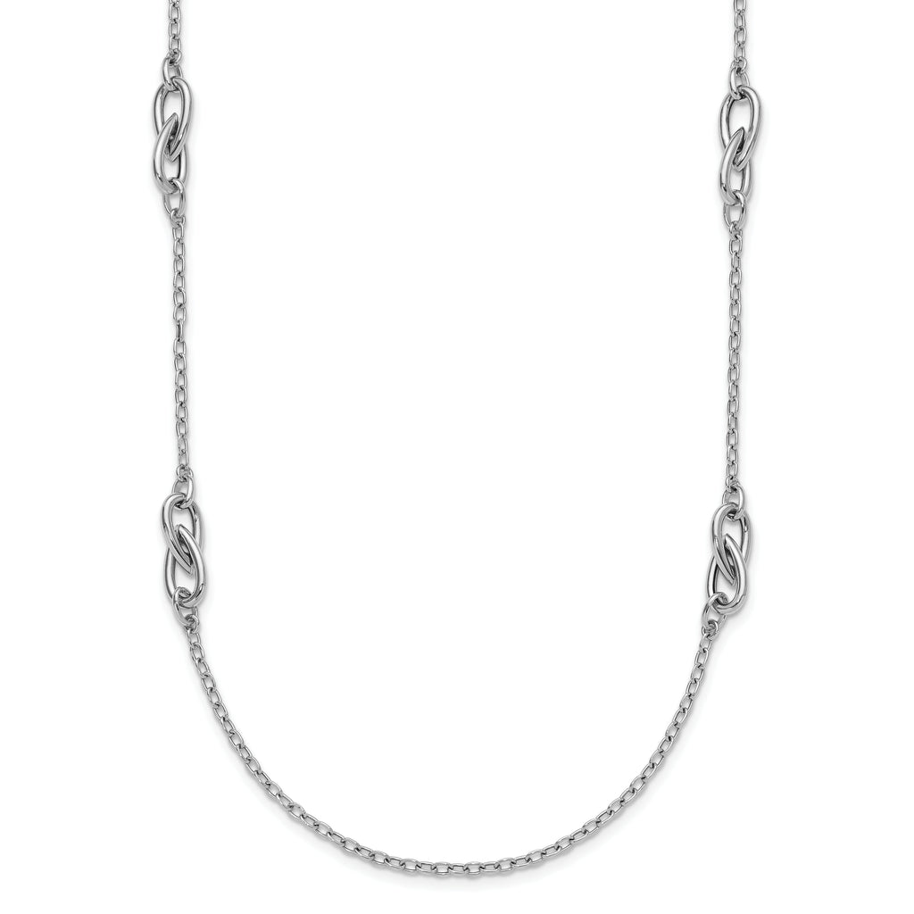 Sterling Silver RH-plate Polish Fancy Link w/2in ext. Necklace