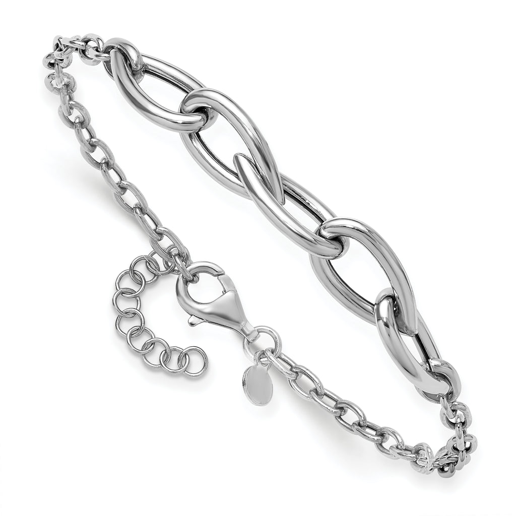 Sterling Silver RH-plate Polish Fancy Link w/ 1in ext. Bracelet