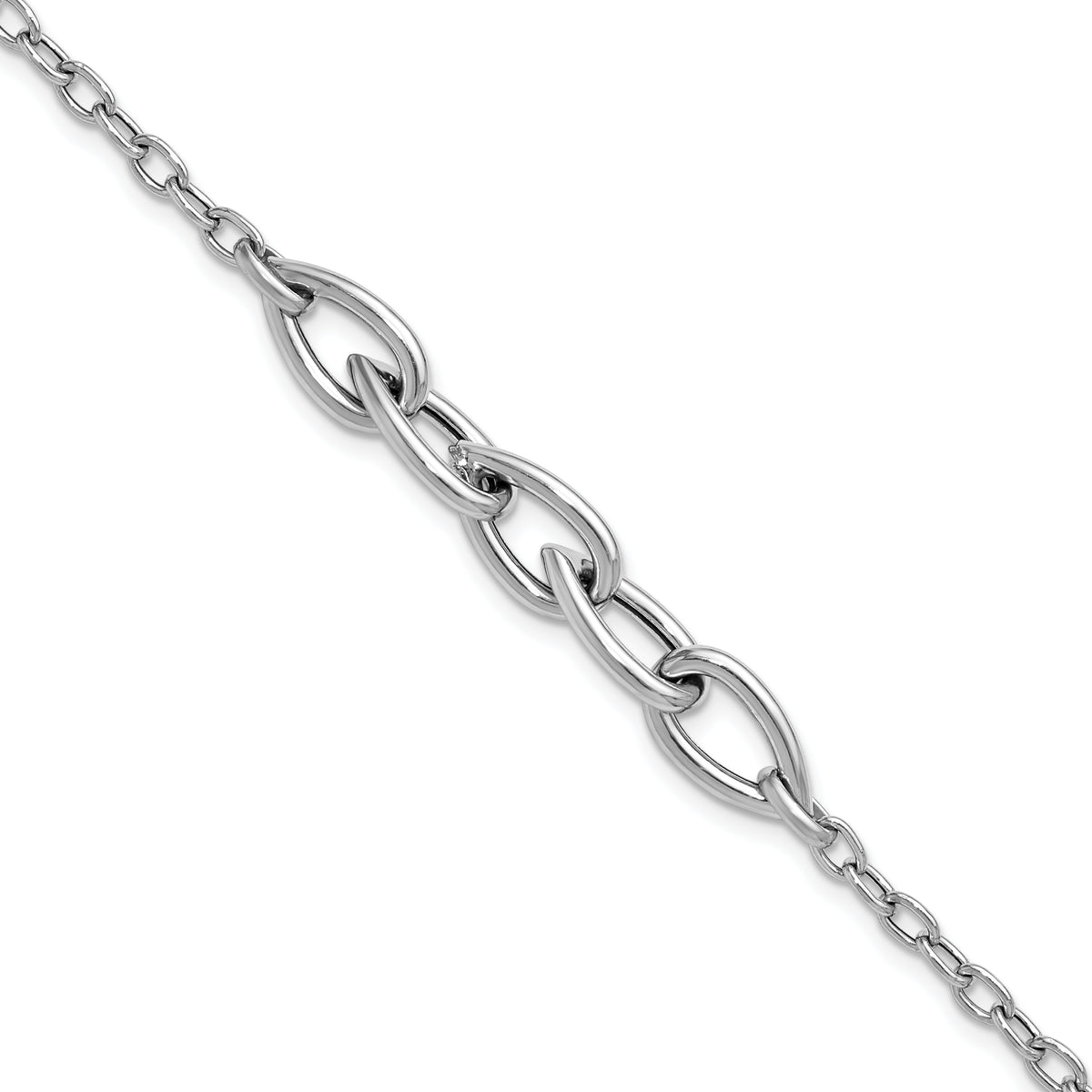 Sterling Silver RH-plate Polish Fancy Link w/ 1in ext. Bracelet