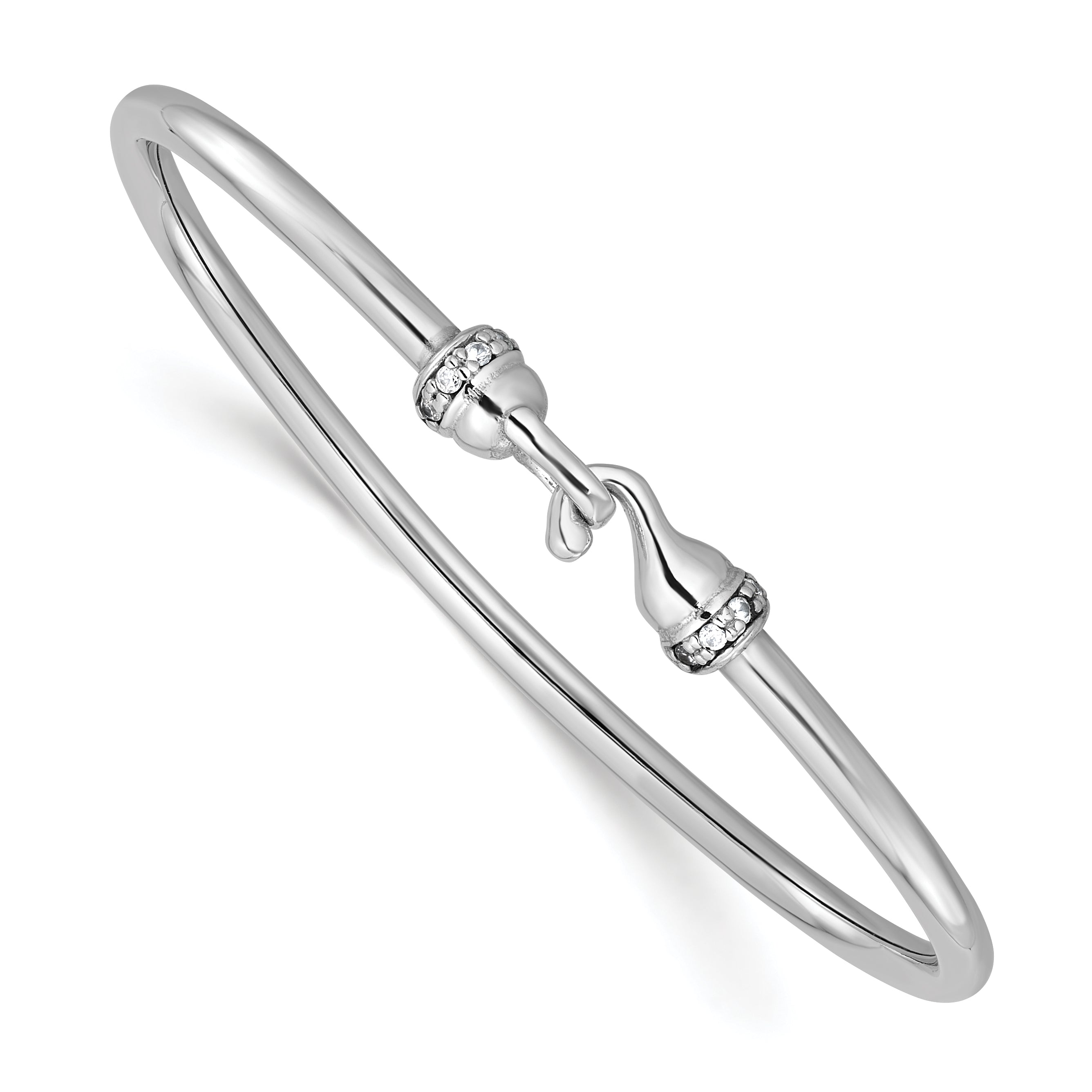 Sterling Silver RH-plated Polished CZ Flexible Bangle Main image