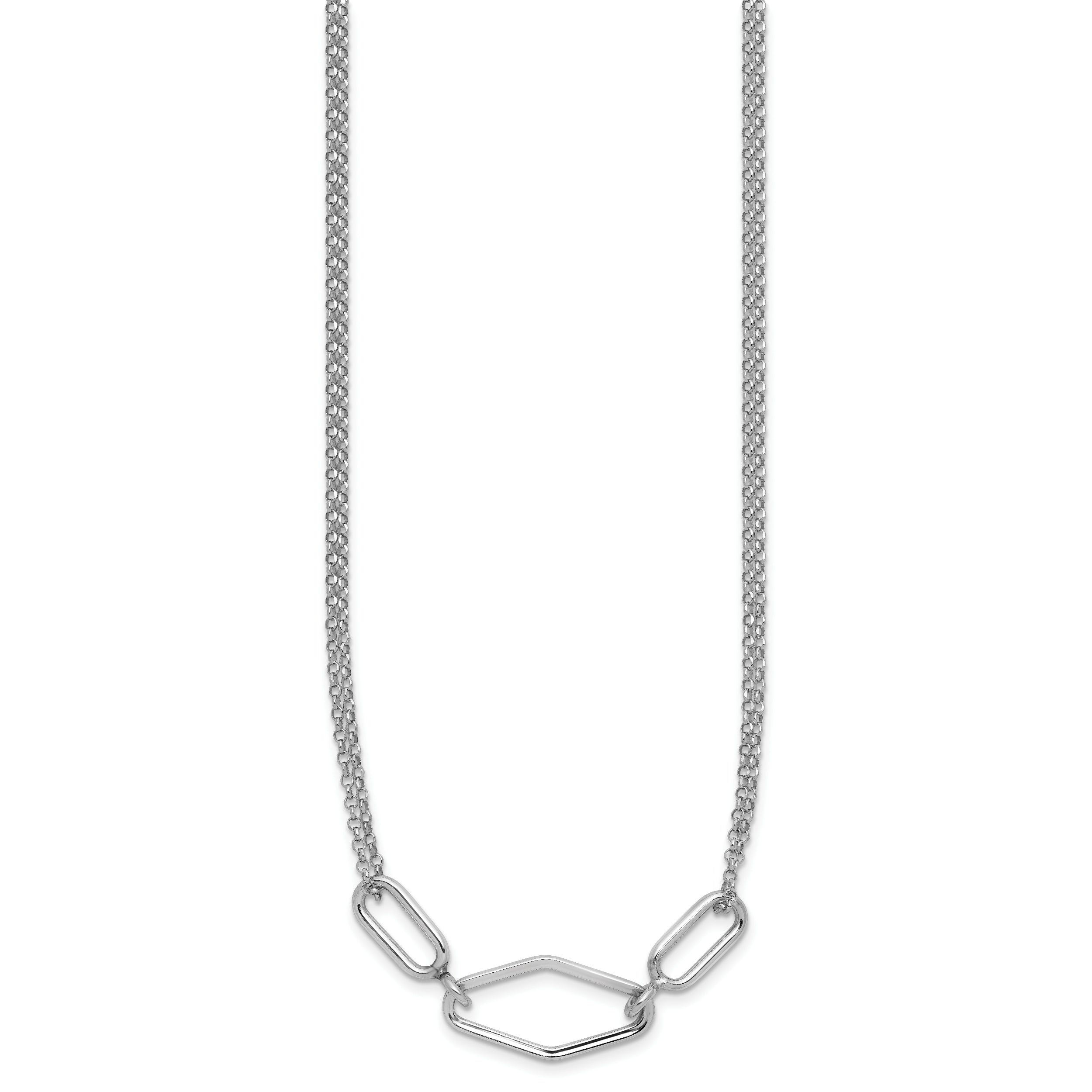 SS RH-plat Polish/Dia-cut Fancy 2-strand w/2in ext. Necklace