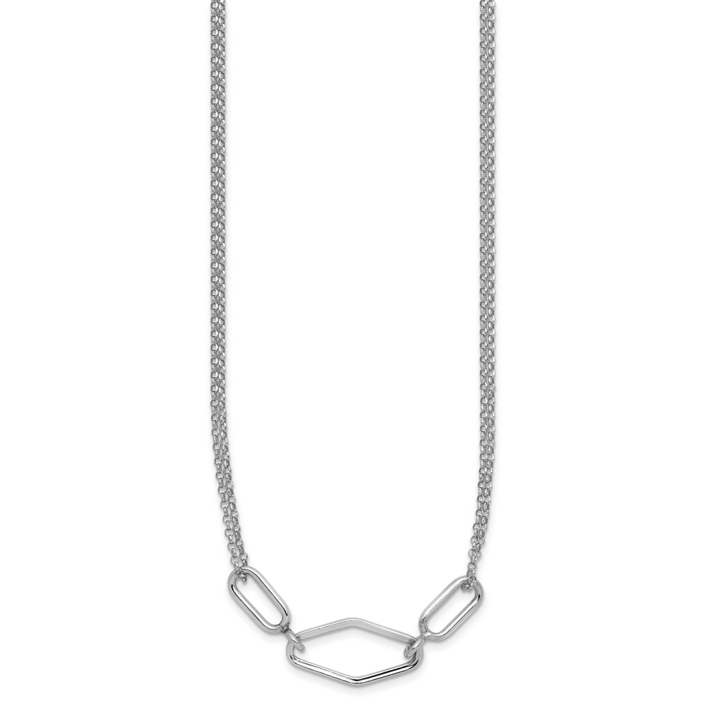 SS RH-plat Polish/Dia-cut Fancy 2-strand w/2in ext. Necklace