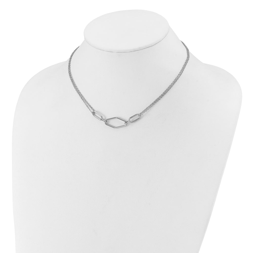 SS RH-plat Polish/Dia-cut Fancy 2-strand w/2in ext. Necklace
