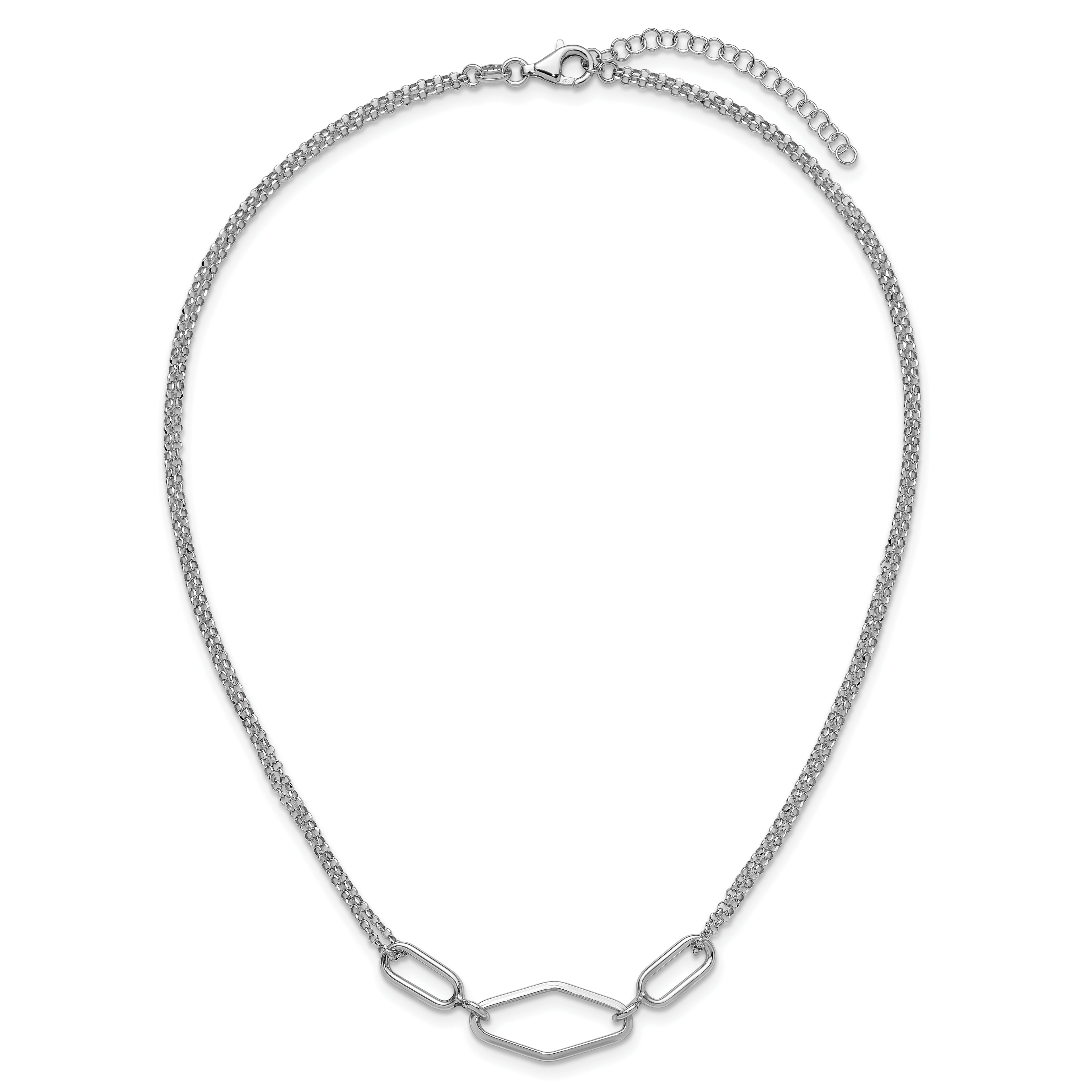 SS RH-plat Polish/Dia-cut Fancy 2-strand w/2in ext. Necklace