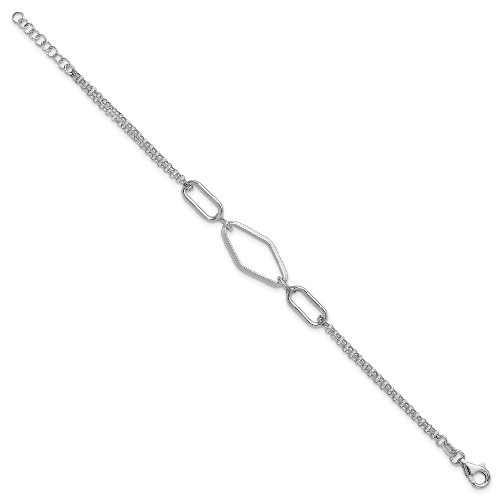 SS RH-plat Polish/Dia-cut Fancy 2-strand w/.75in ext. Bracelet
